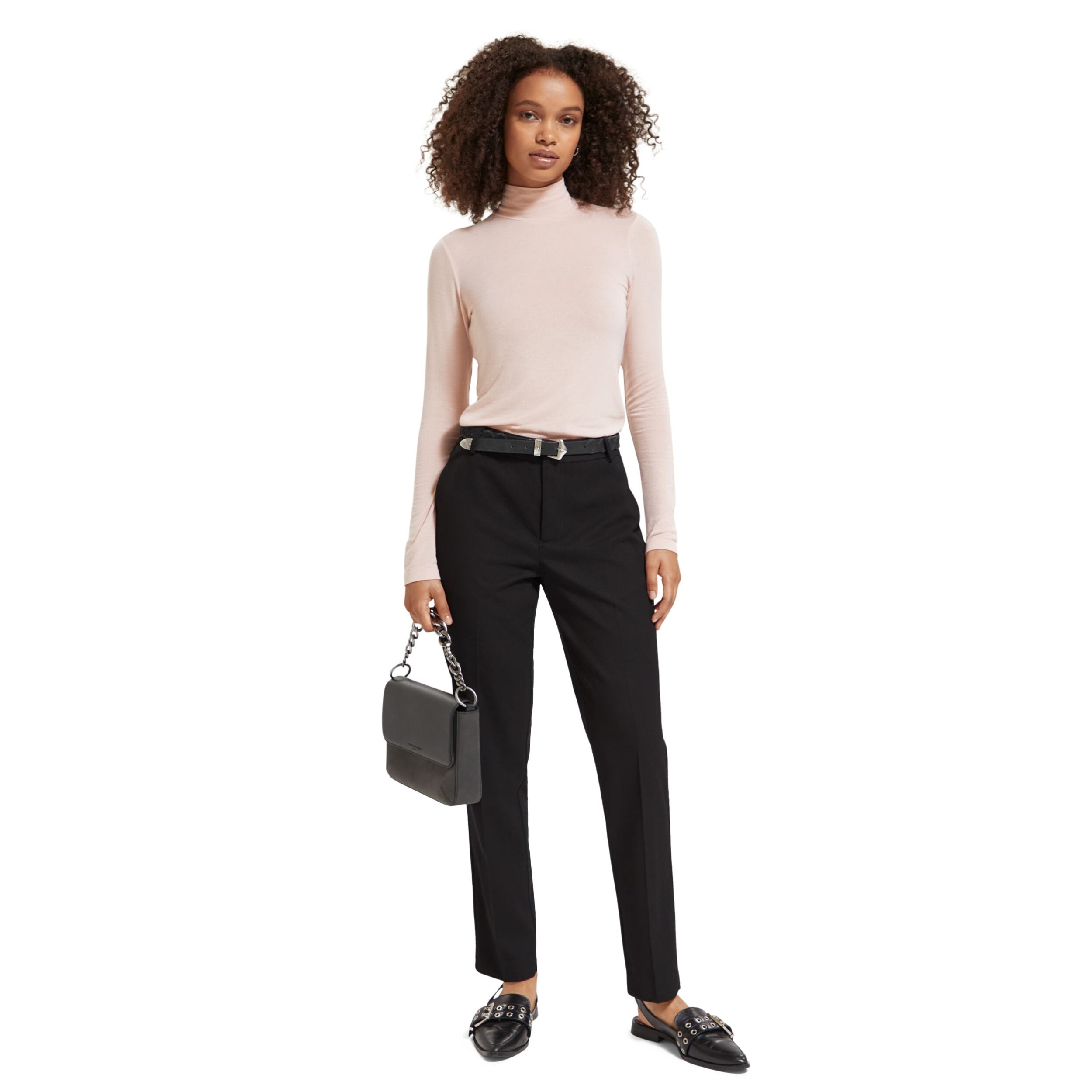 Scotch&Soda Haut rose pâle à col roulé et manches longues