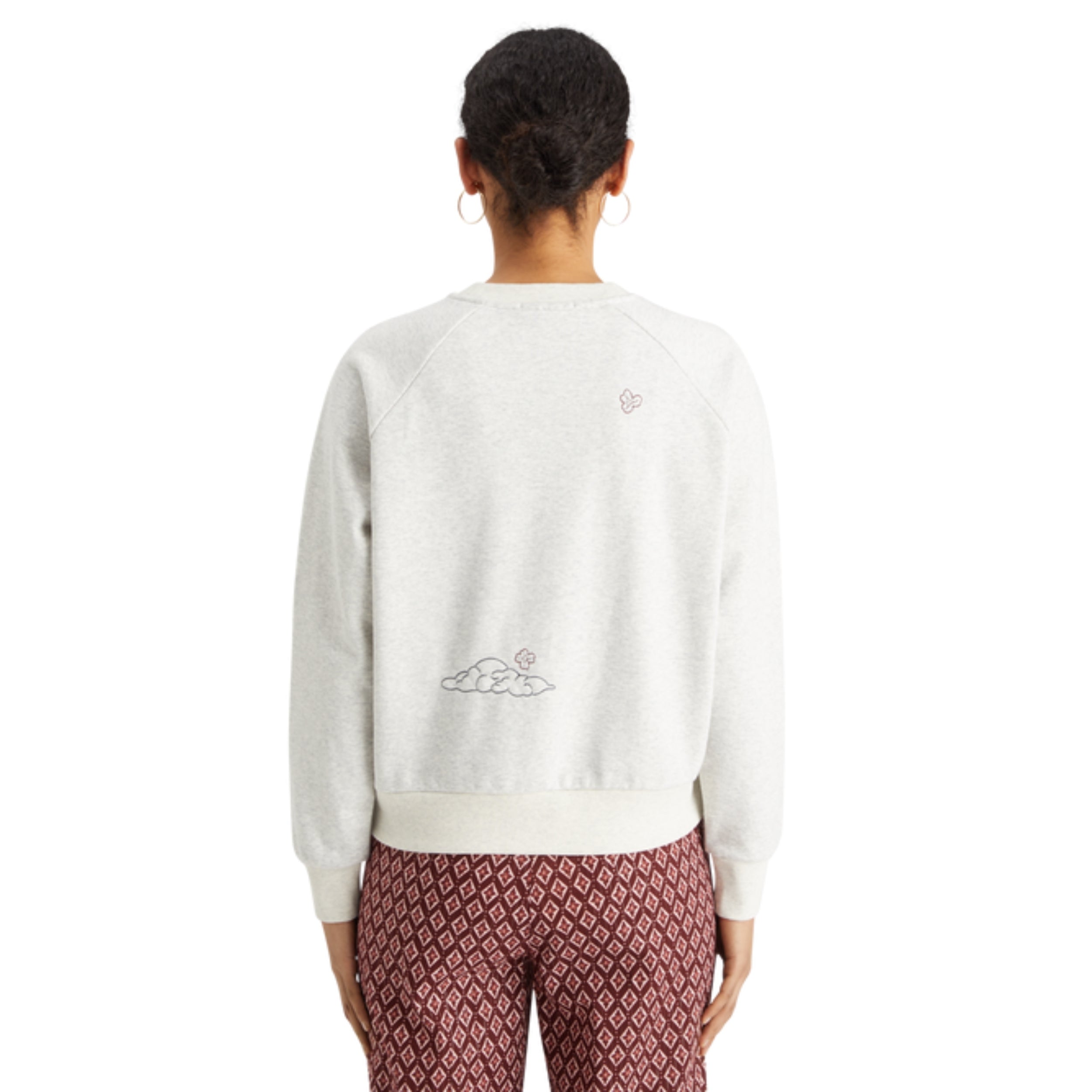 Sweat-shirt raglan brodé gris clair chiné coupe décontractée