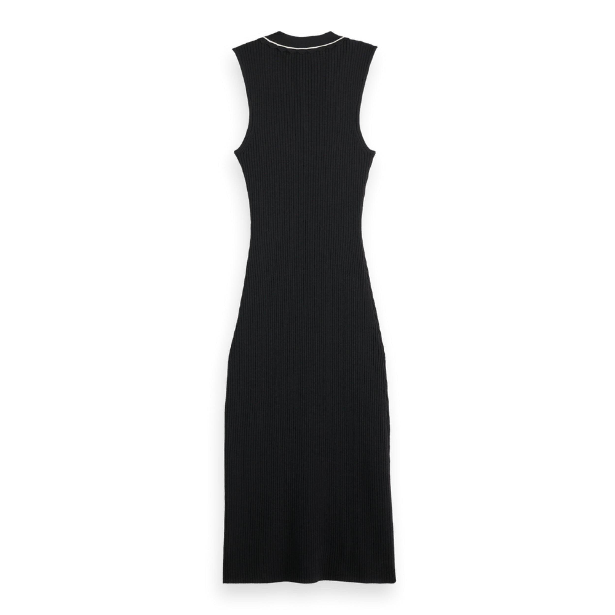Evening Black Ribbed Collared Knitted Dress