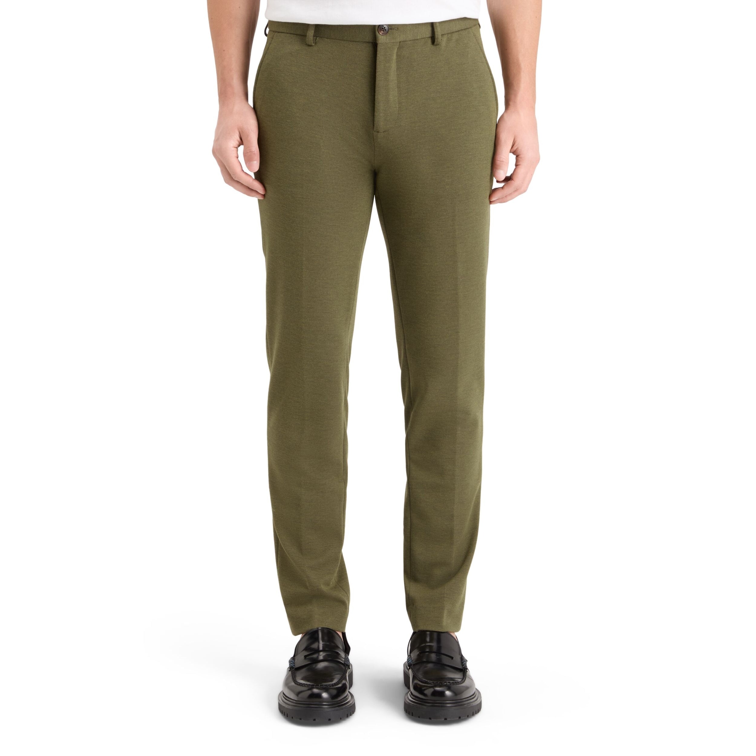 Moss Green Melange Mott - Knitted Slim Fit Chino