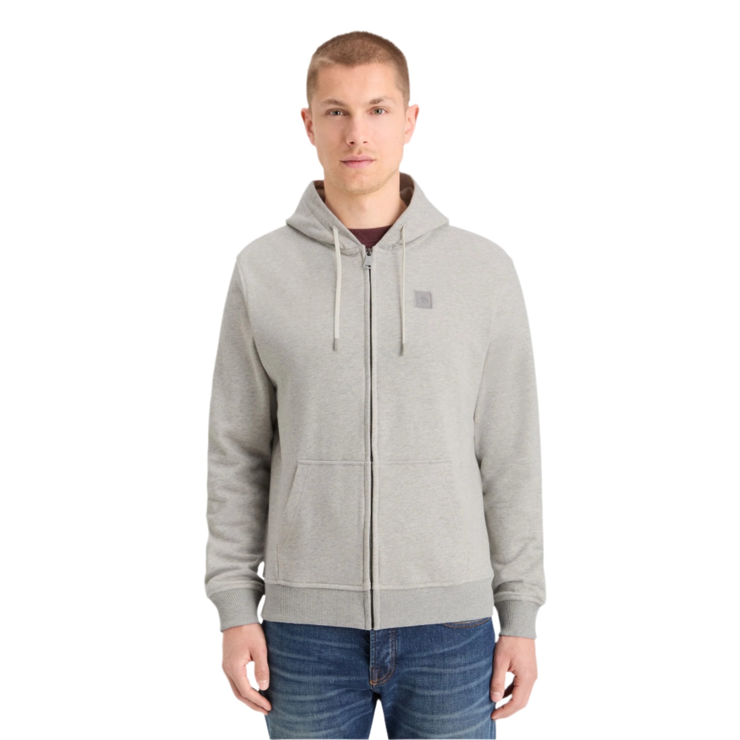 Logo Badge Zip-Through Hoodie - Grey