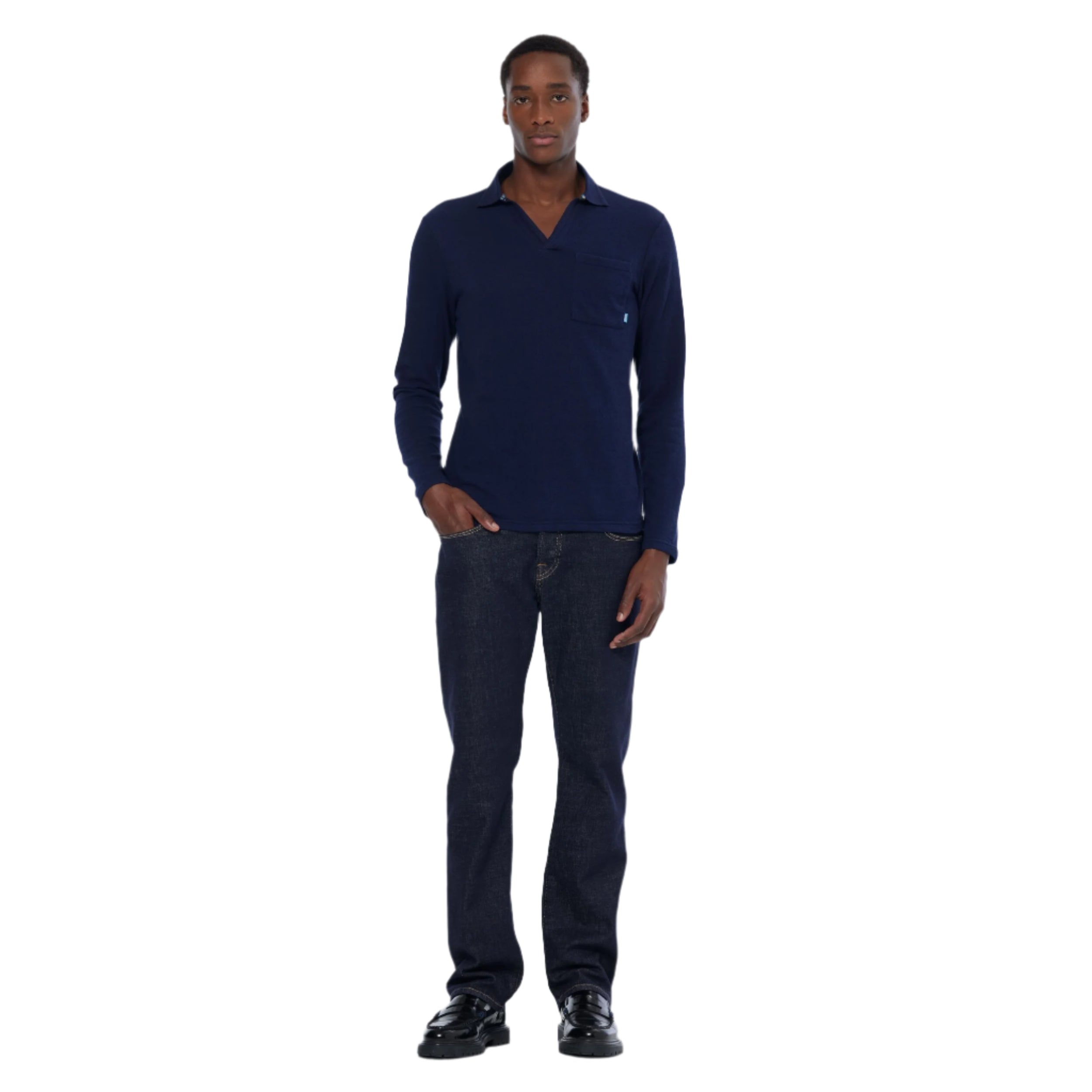Chest Pocket Relaxed Fit Long Sleeve Polo