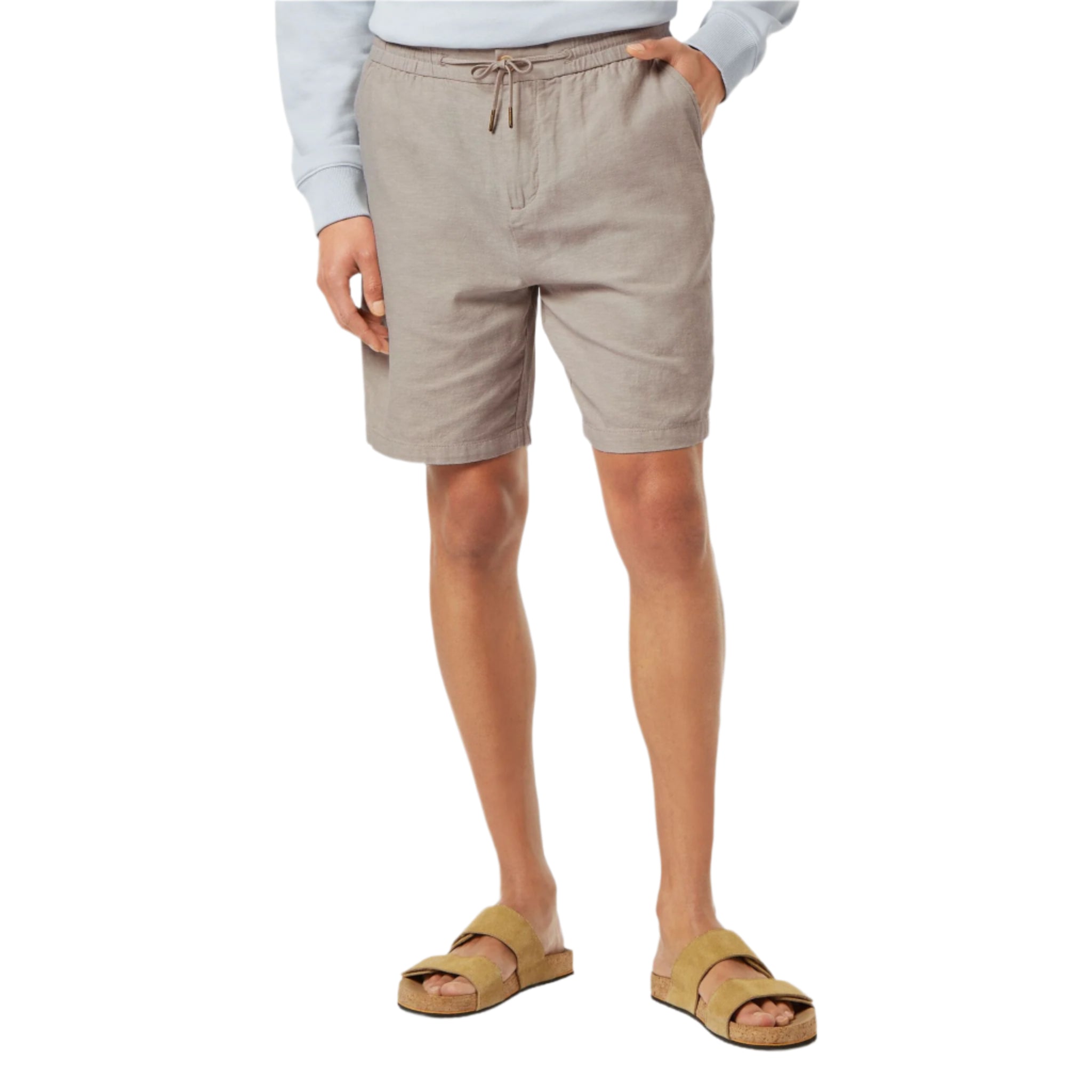 Gray Fave Cotton And Linen Twill Bermuda