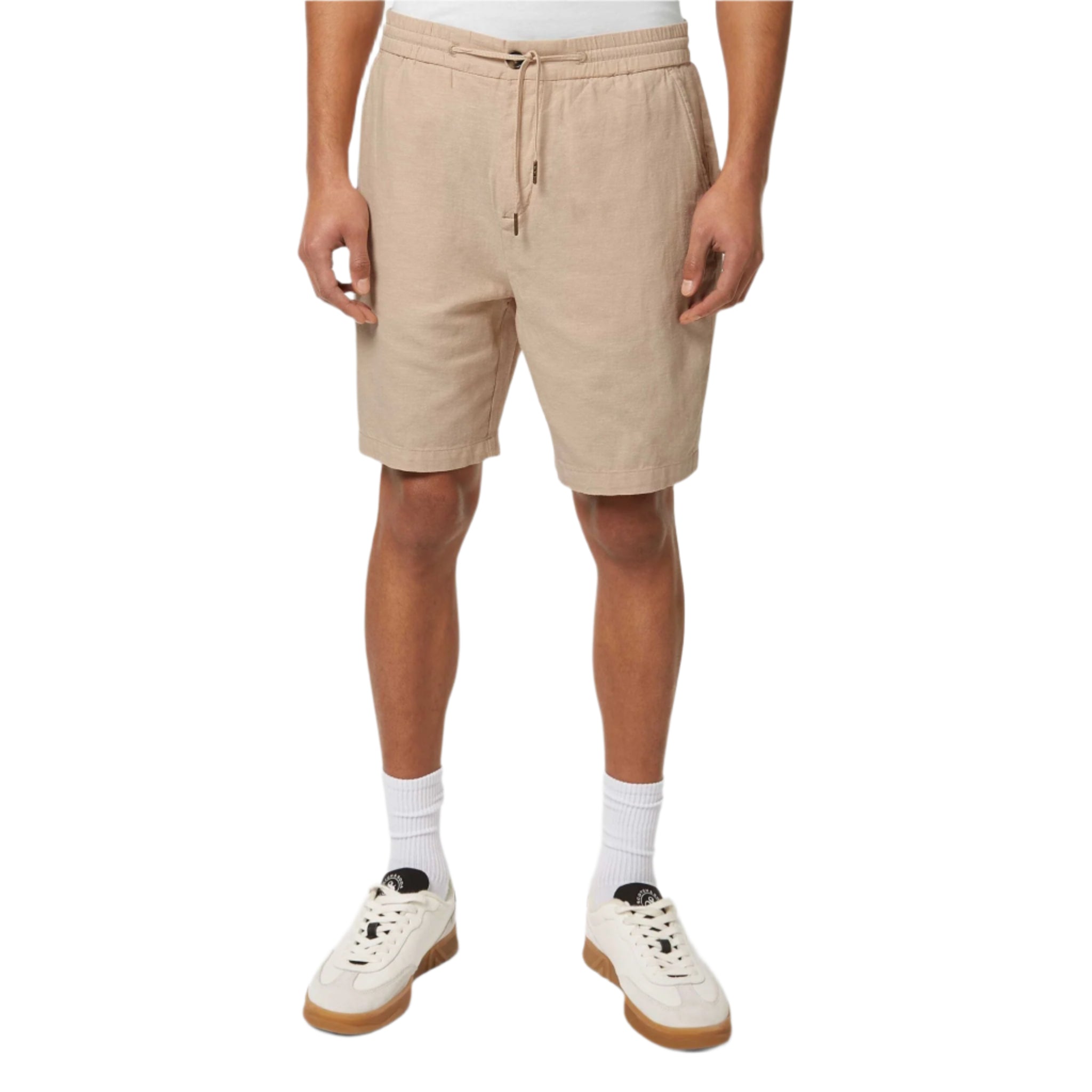 Beige Fave Cotton And Linen Twill Bermuda