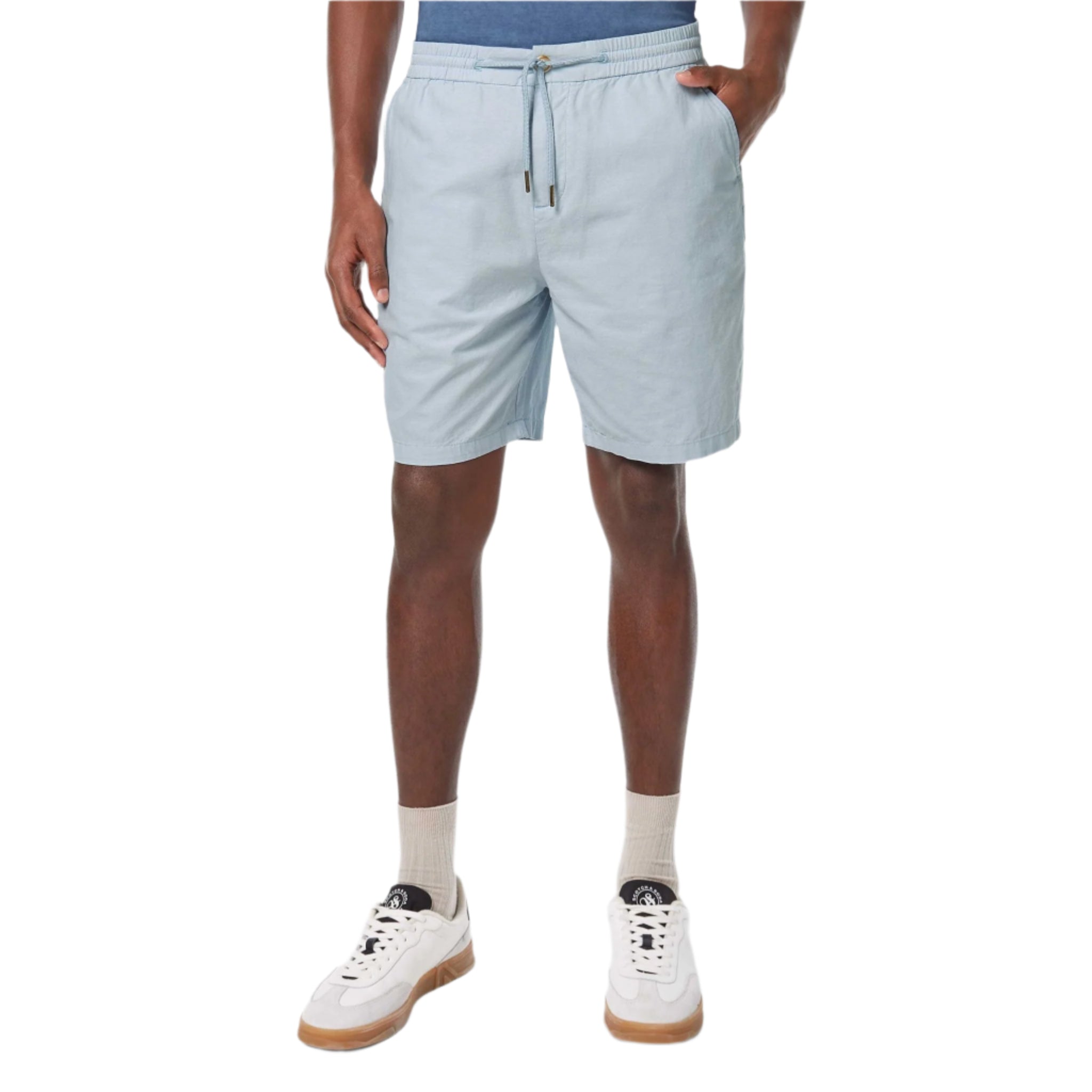 Blue Fave Cotton And Linen Twill Bermuda