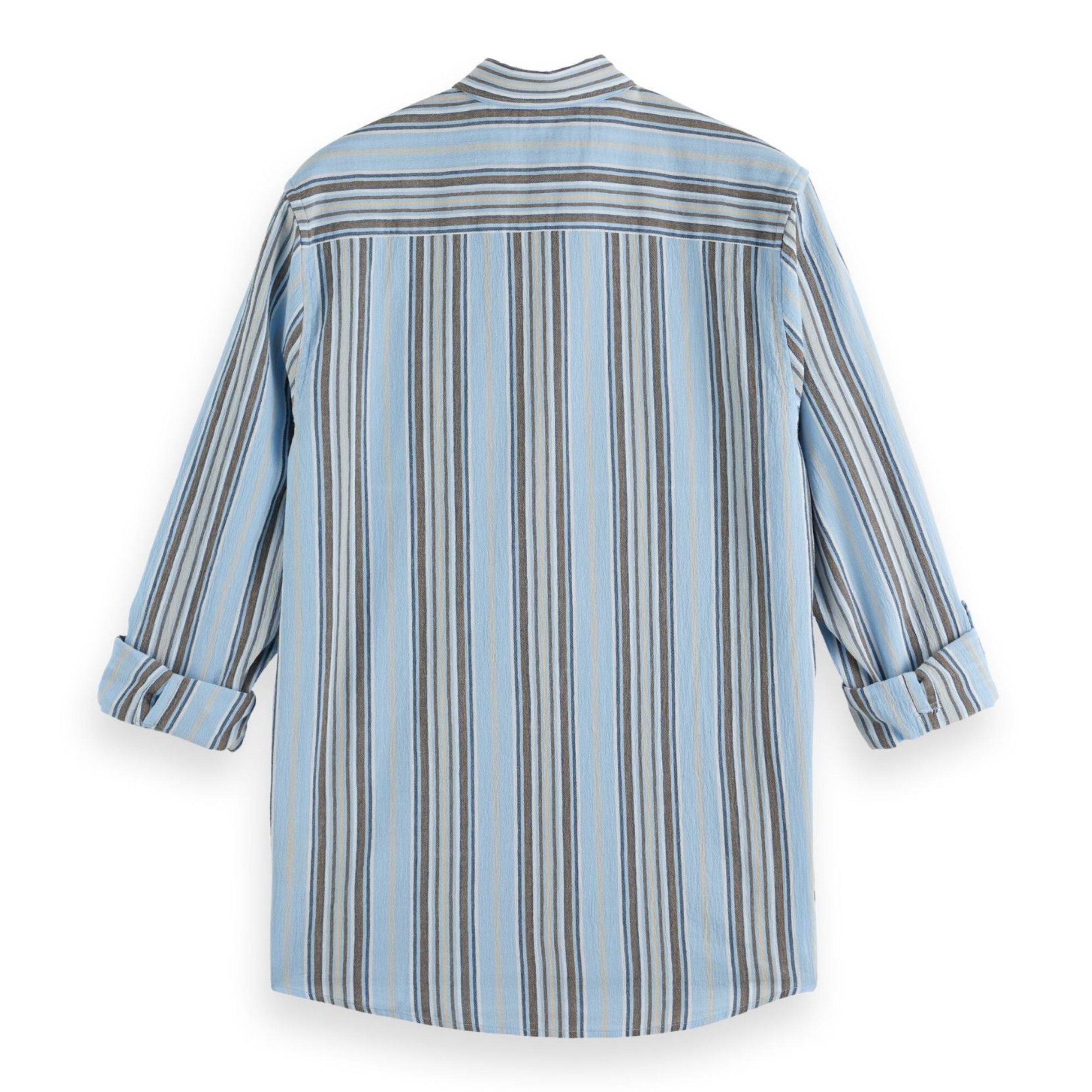 Beige Crinkled-Stripe Regular Fit Shirt