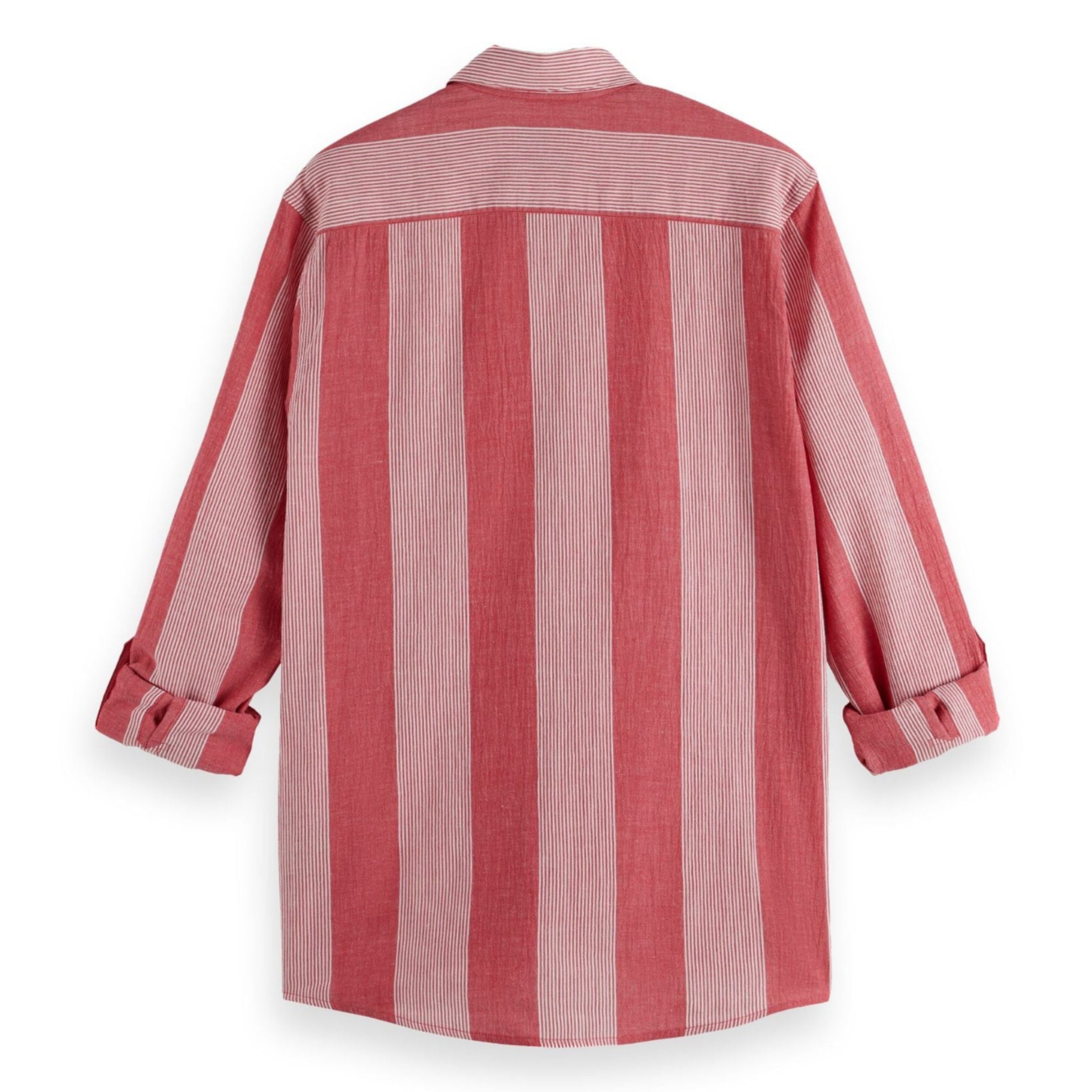 Red Crinkled-Stripe Regular Fit Shirt
