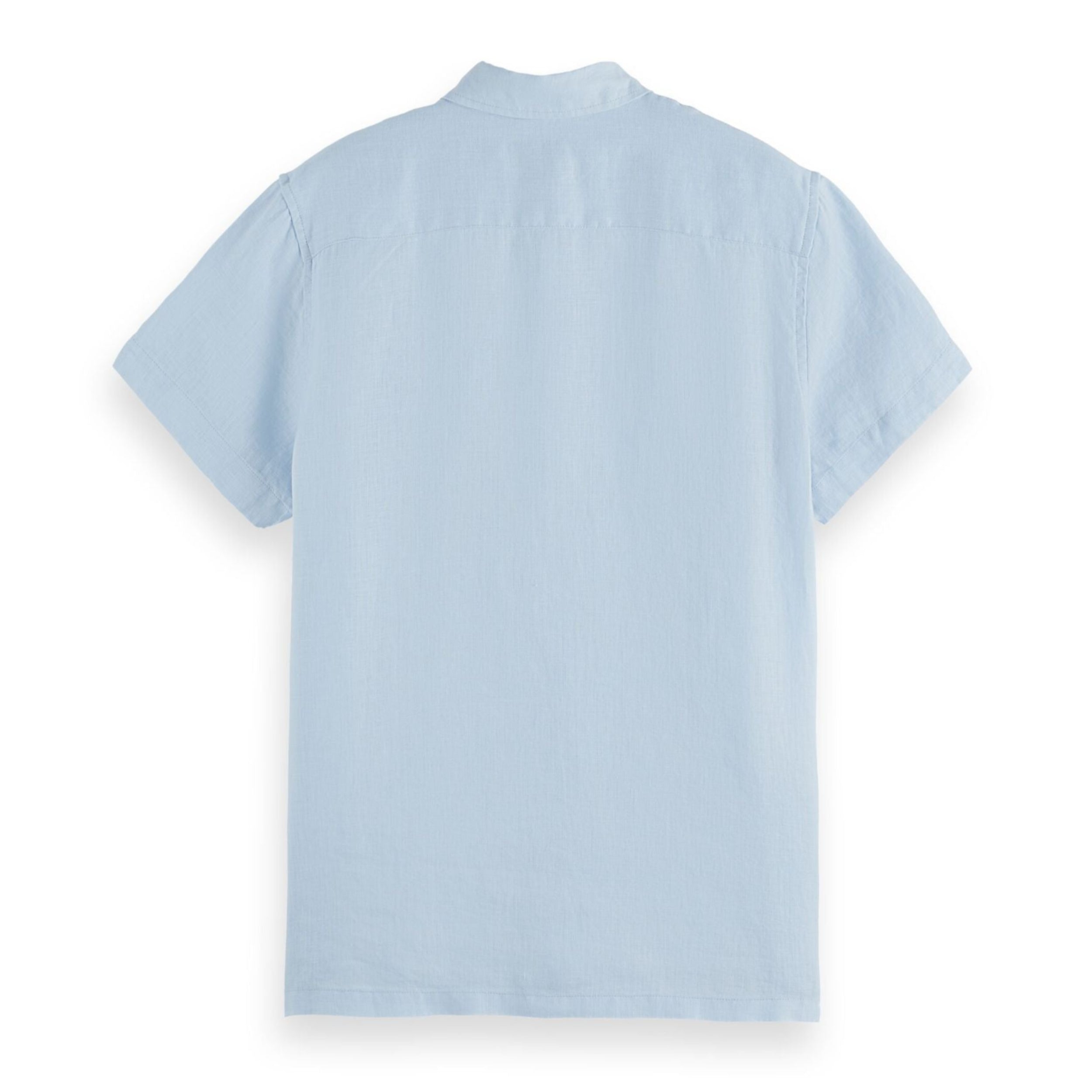 Blue Short-Sleeved Regular Fit Linen Shirt