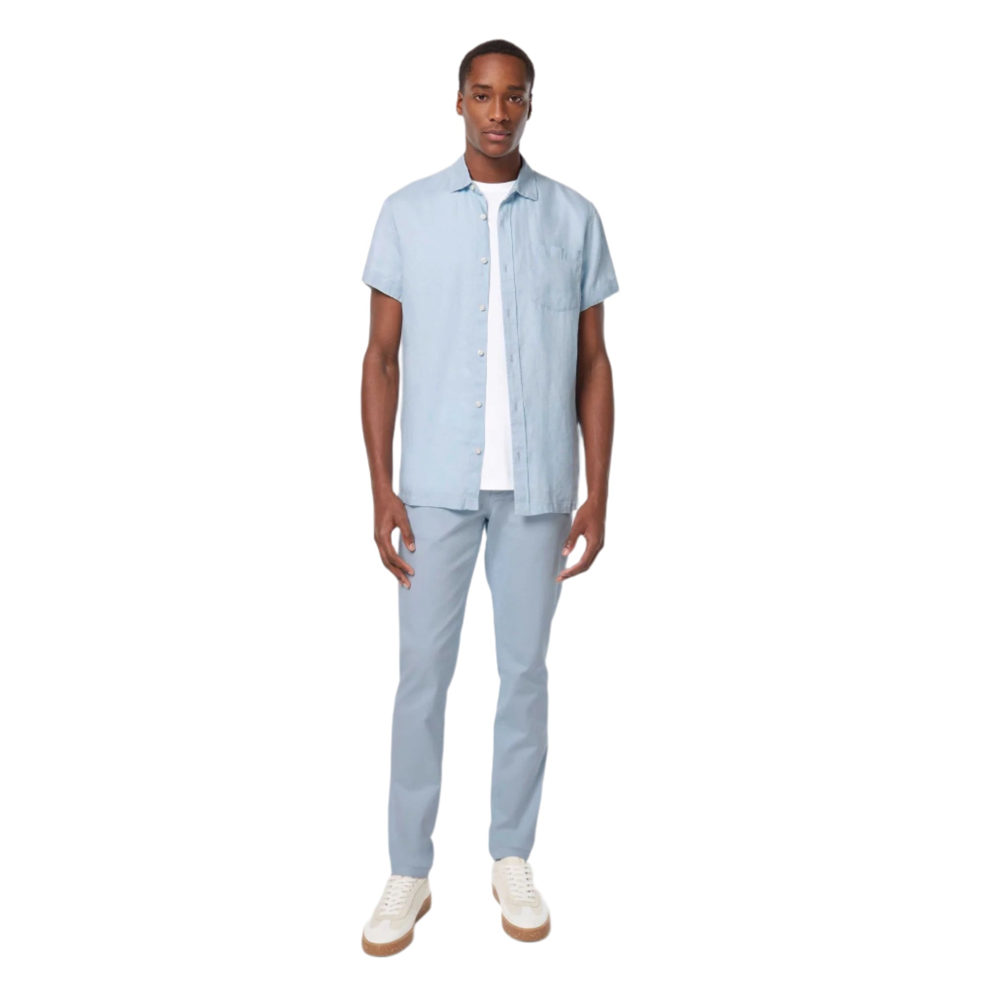 Blue Short-Sleeved Regular Fit Linen Shirt