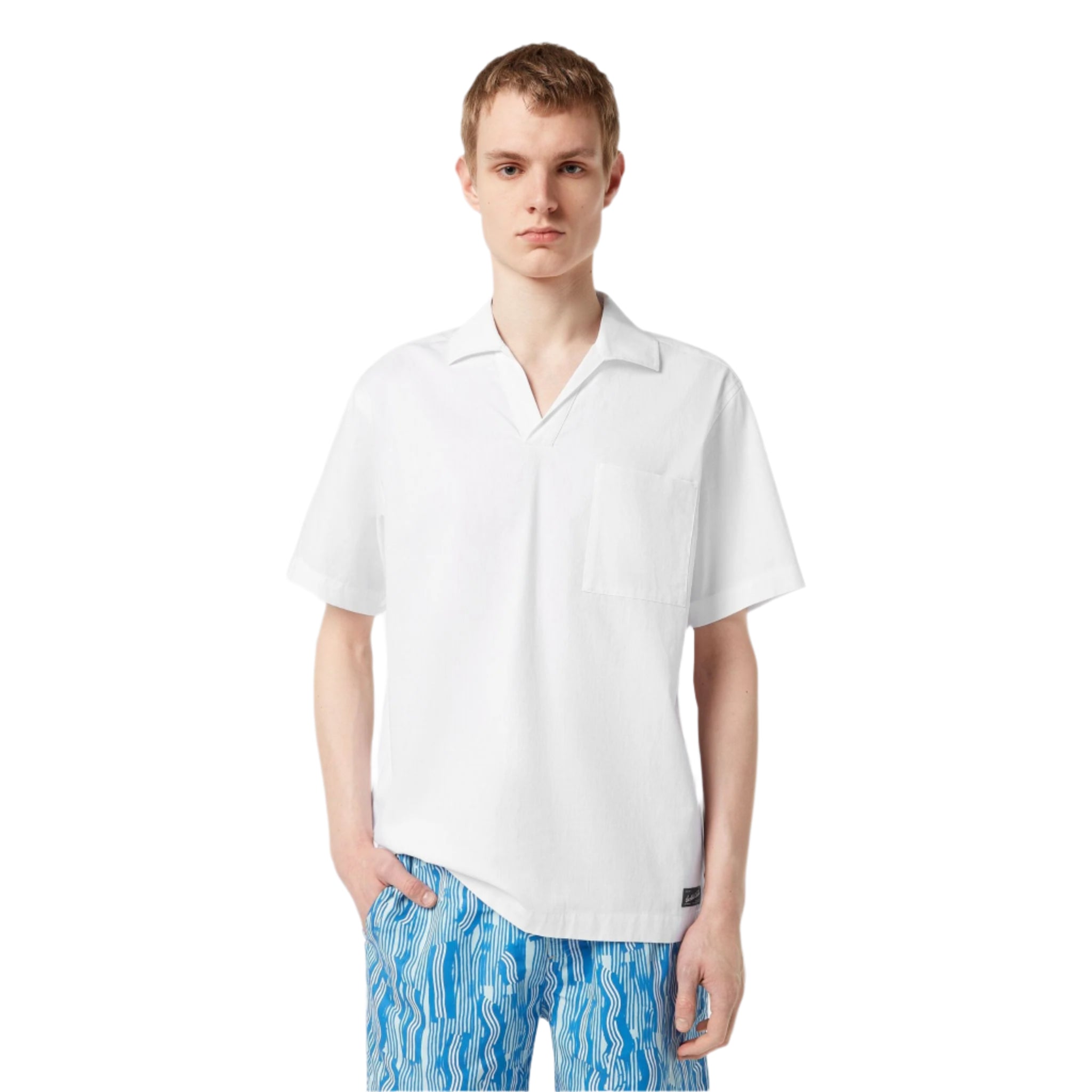 White Short-Sleeved Relaxed-Fit Linen Blend Shirt