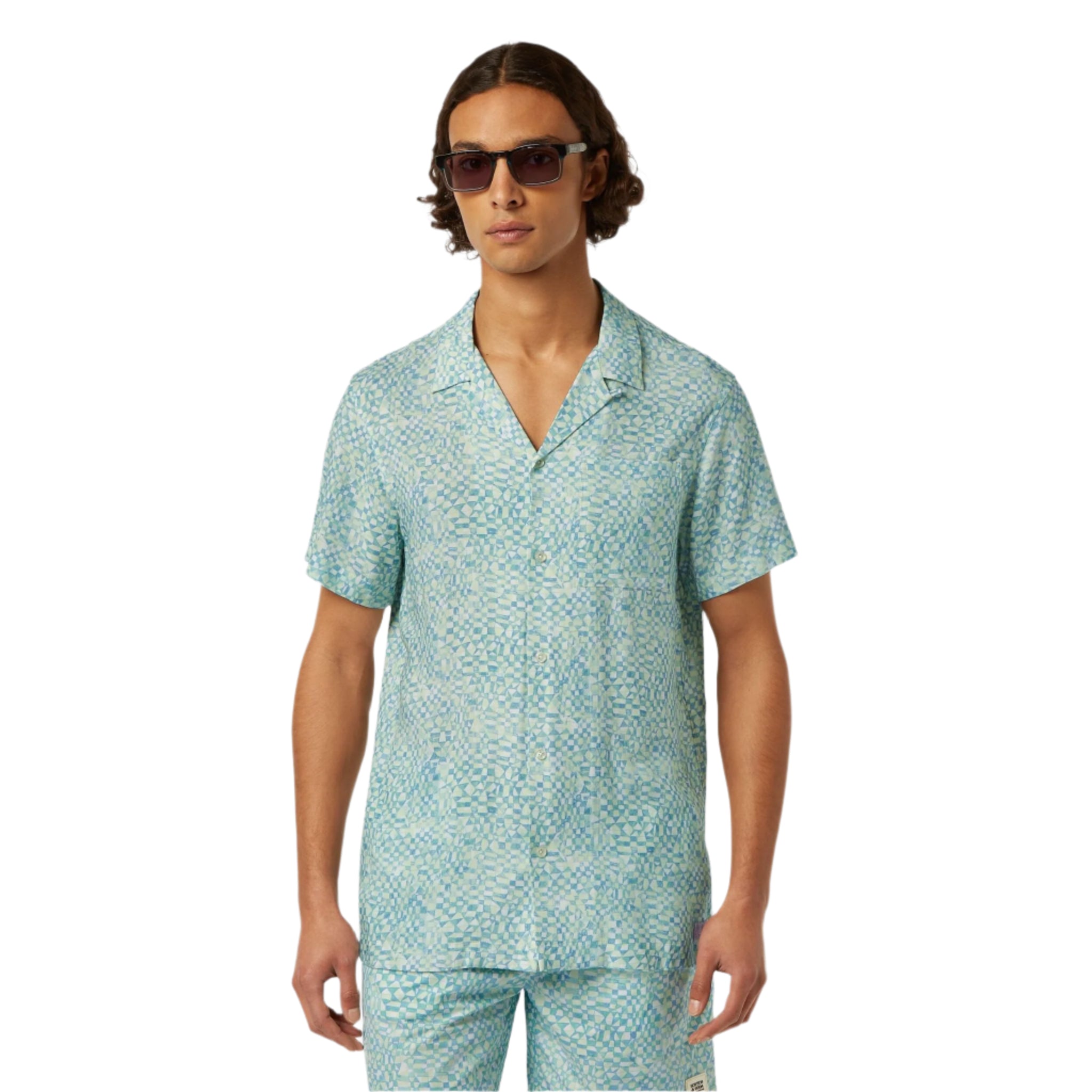 Green Aop Short-Sleeved Regular Fit Viscose Shirt