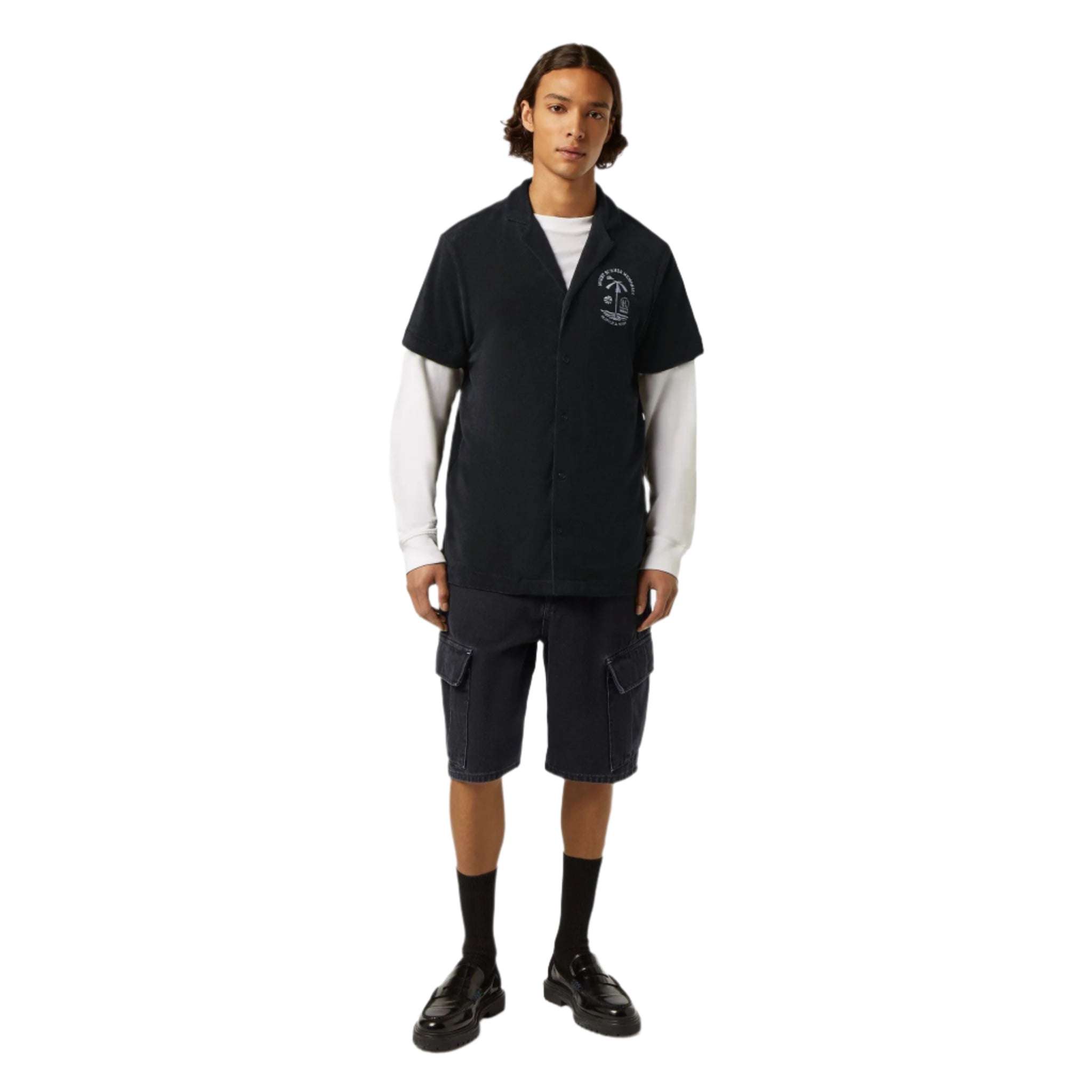 Black Short-Sleeved Regular Fit Towelling Shirt