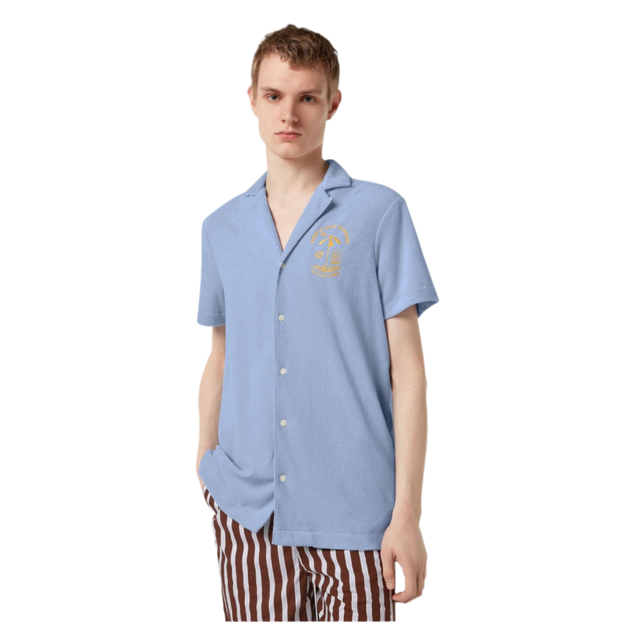 Blue Short-Sleeved Regular Fit Towelling Shirt