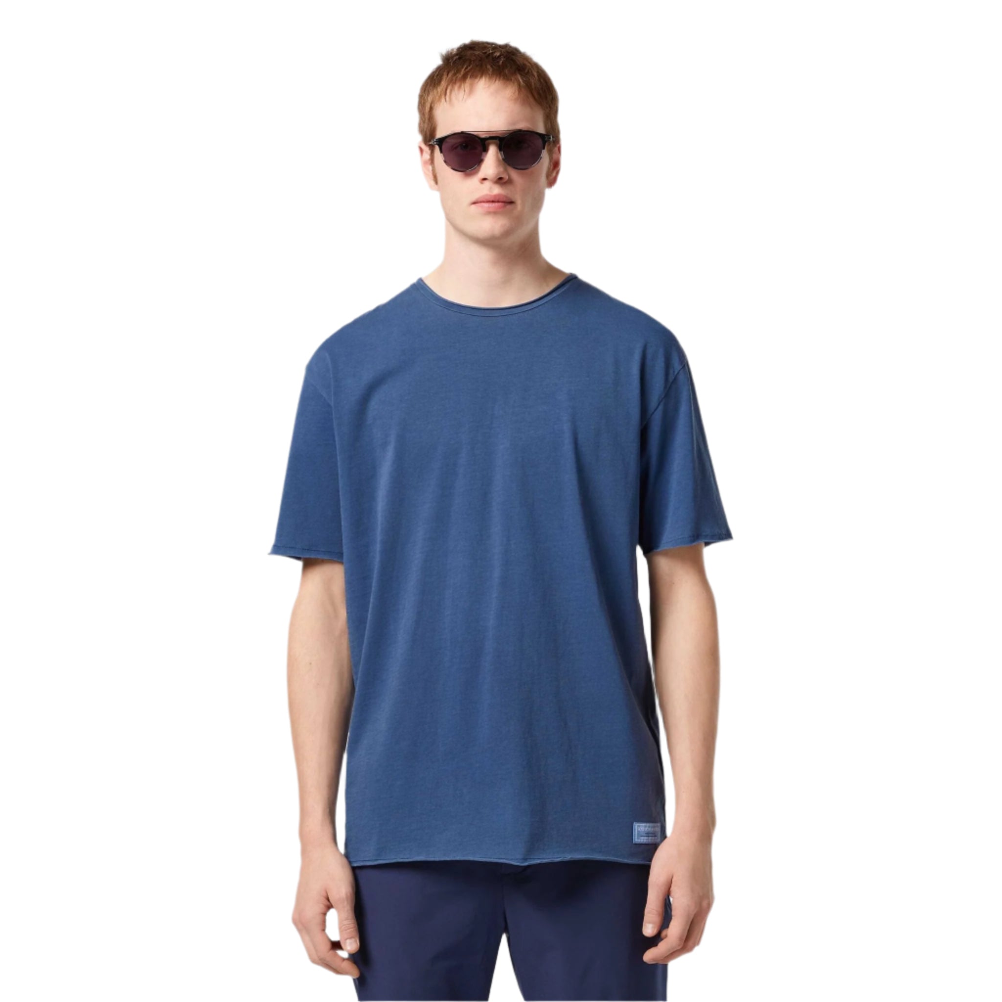 Blue Relaxed-Fit Raw Edge T-Shirt