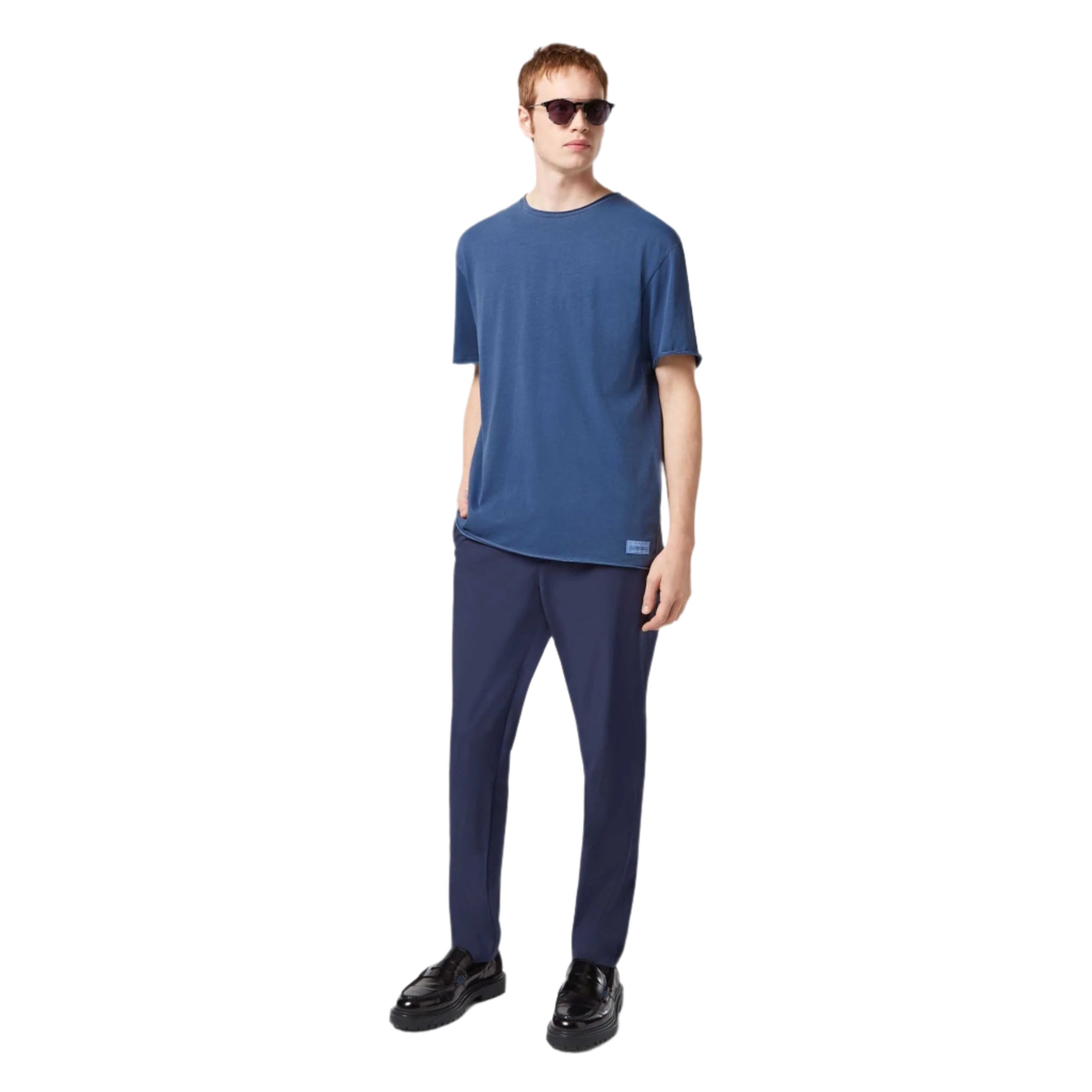 Blue Relaxed-Fit Raw Edge T-Shirt