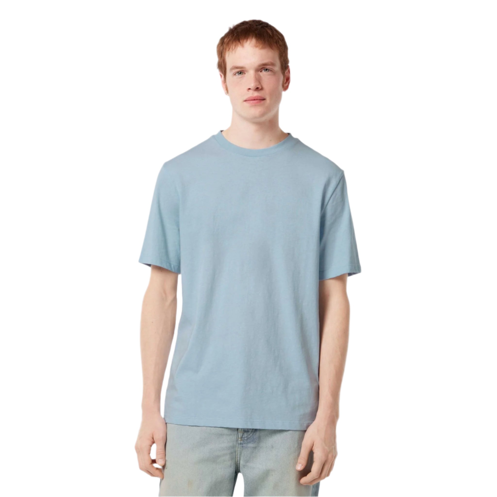 Blue Regular Fit 3 Crosses Cotton-Linen T-Shirt
