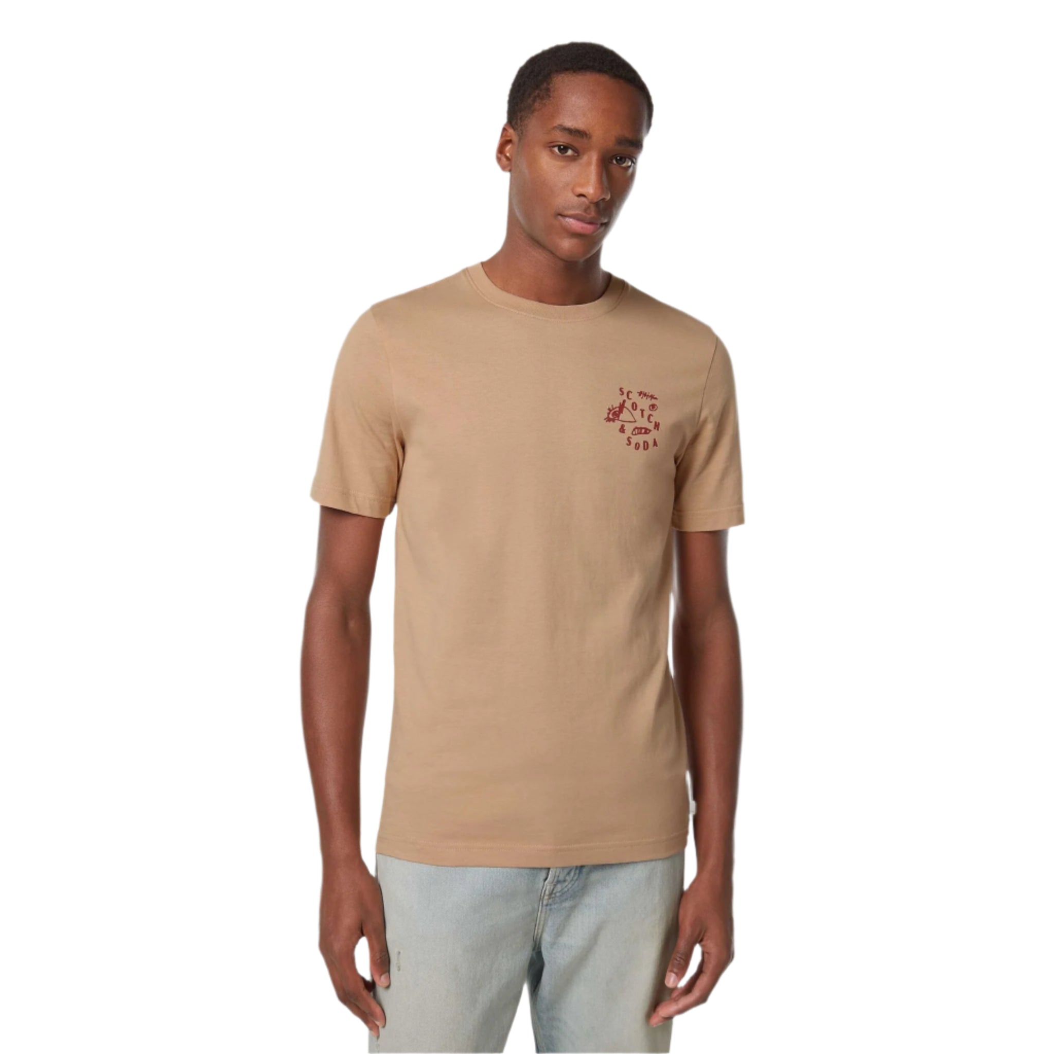 Beige Regular Fit Left Chest Logo T-Shirt