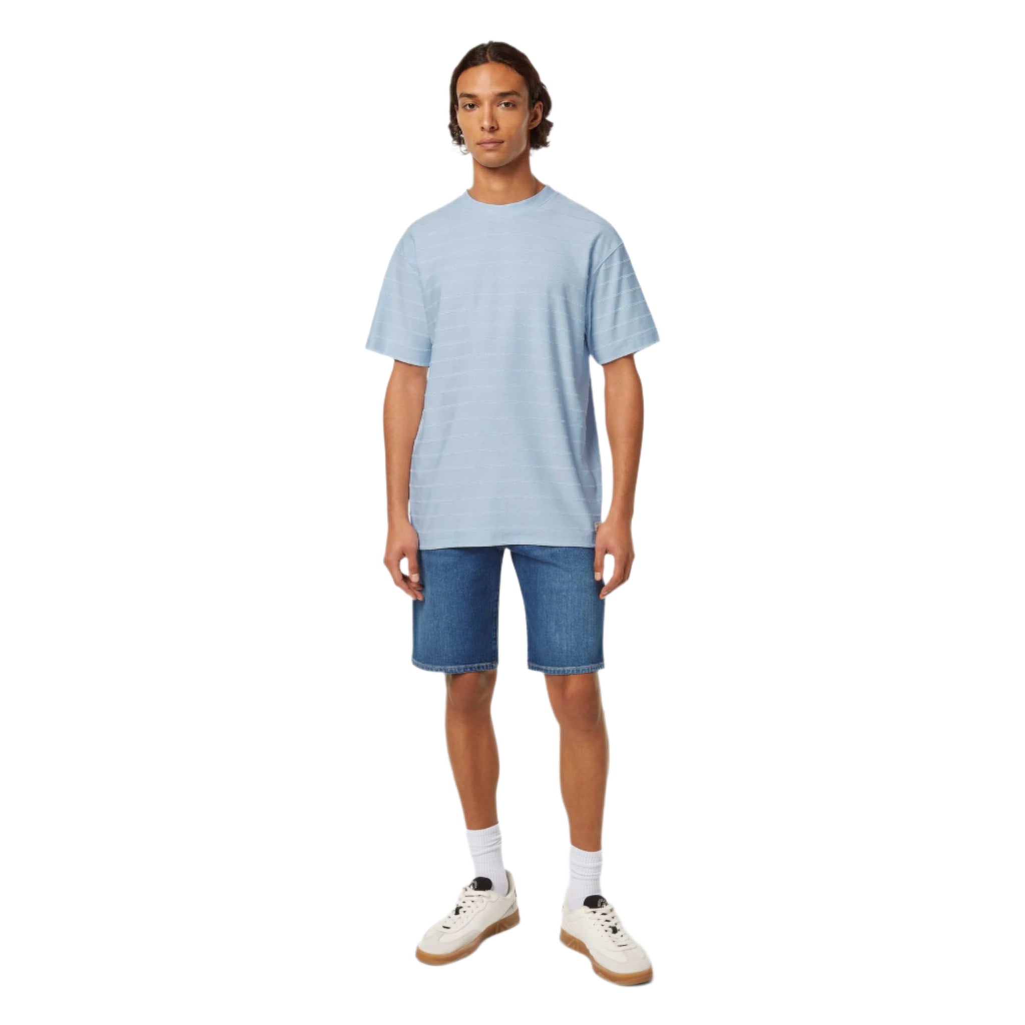 Blue Relaxed-Fit Towelling Striped T-Shirt