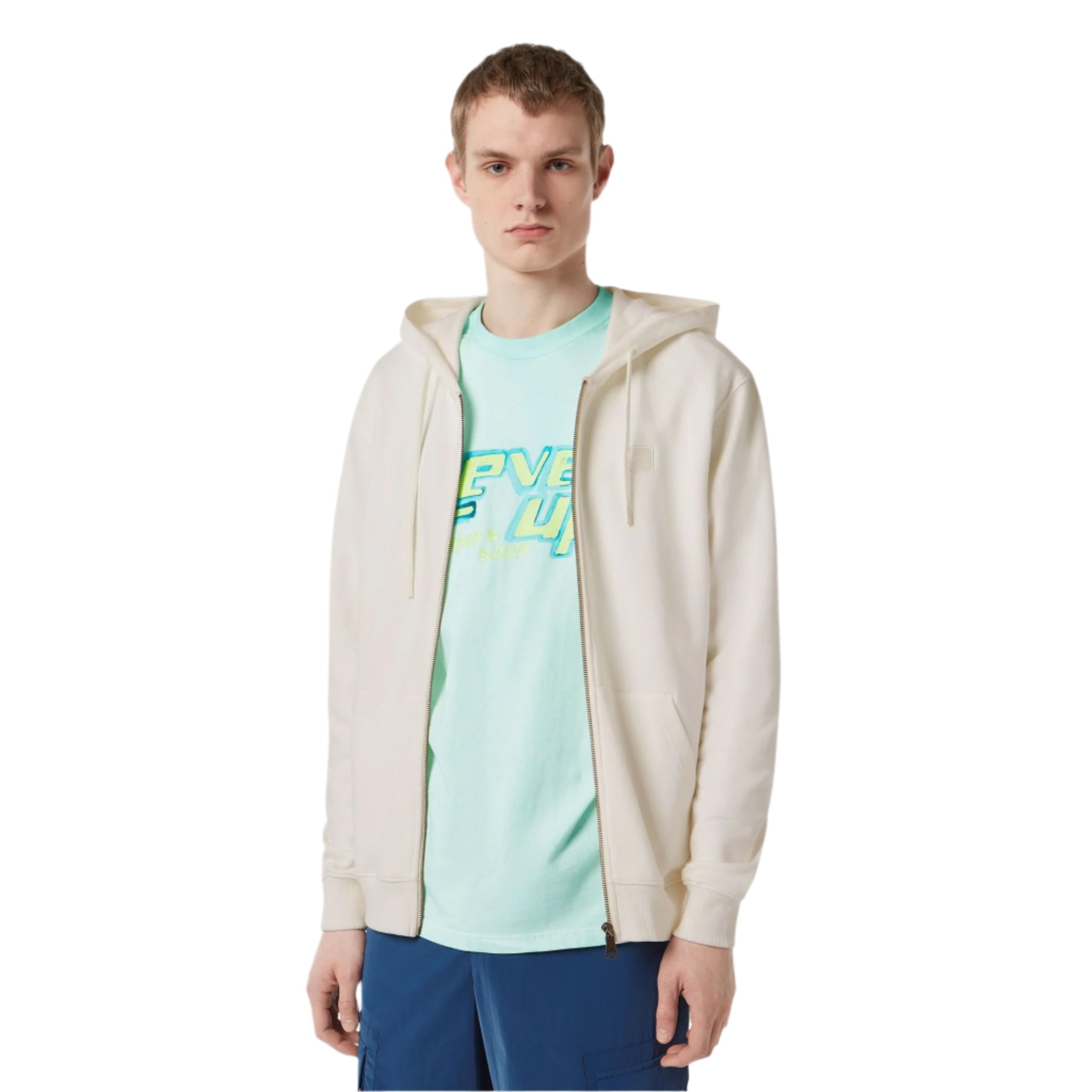 White Regular Fit Full-Zip Logo Hoodie