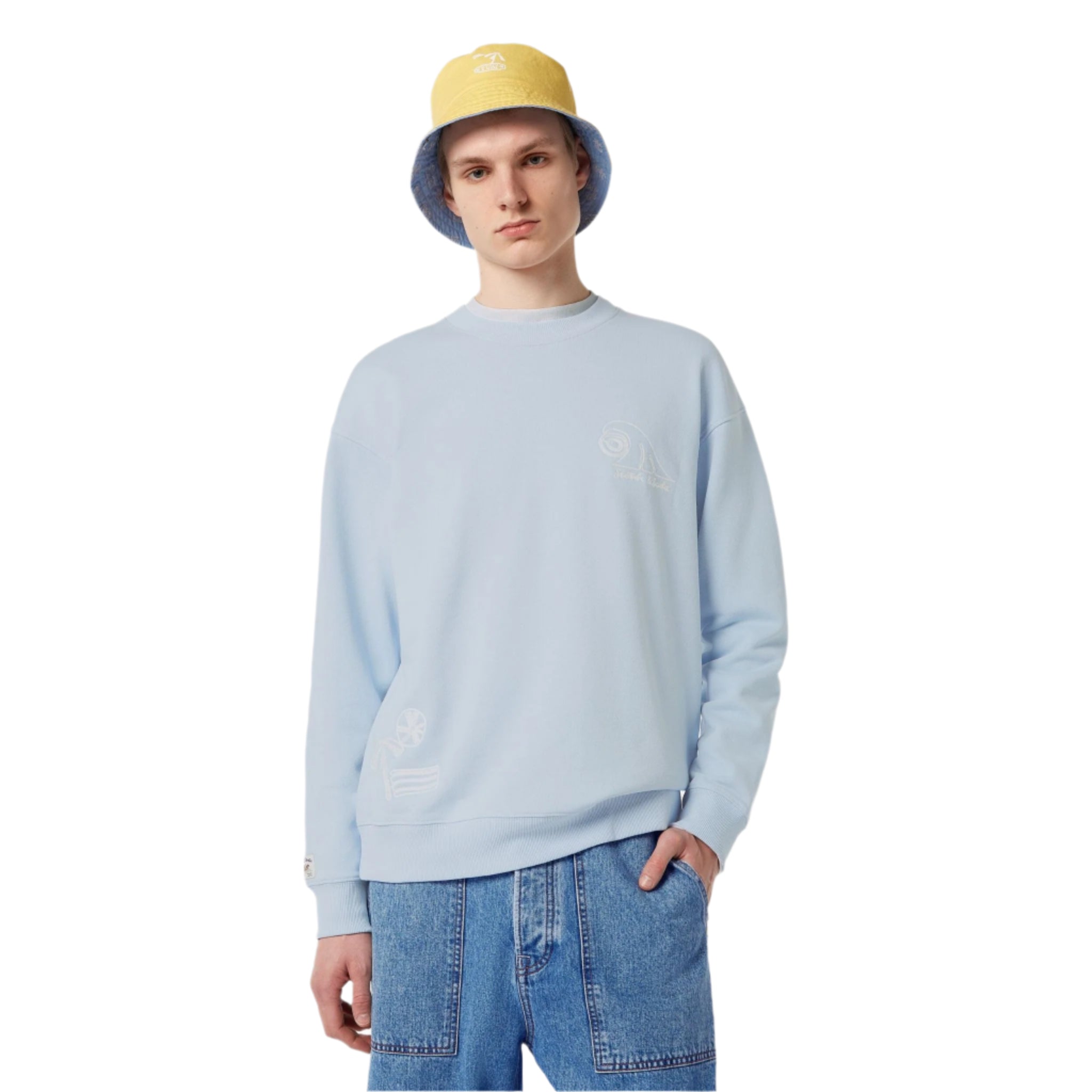 Blue Relaxed-Fit Slub Embroidered Sweatshirt