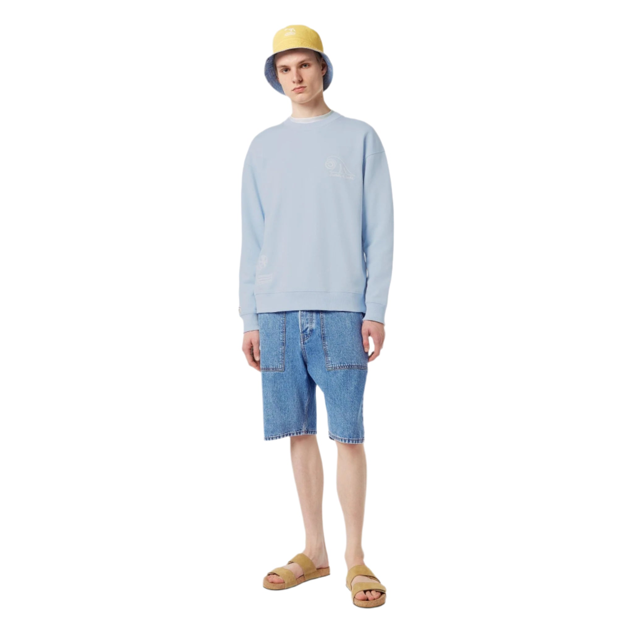 Blue Relaxed-Fit Slub Embroidered Sweatshirt