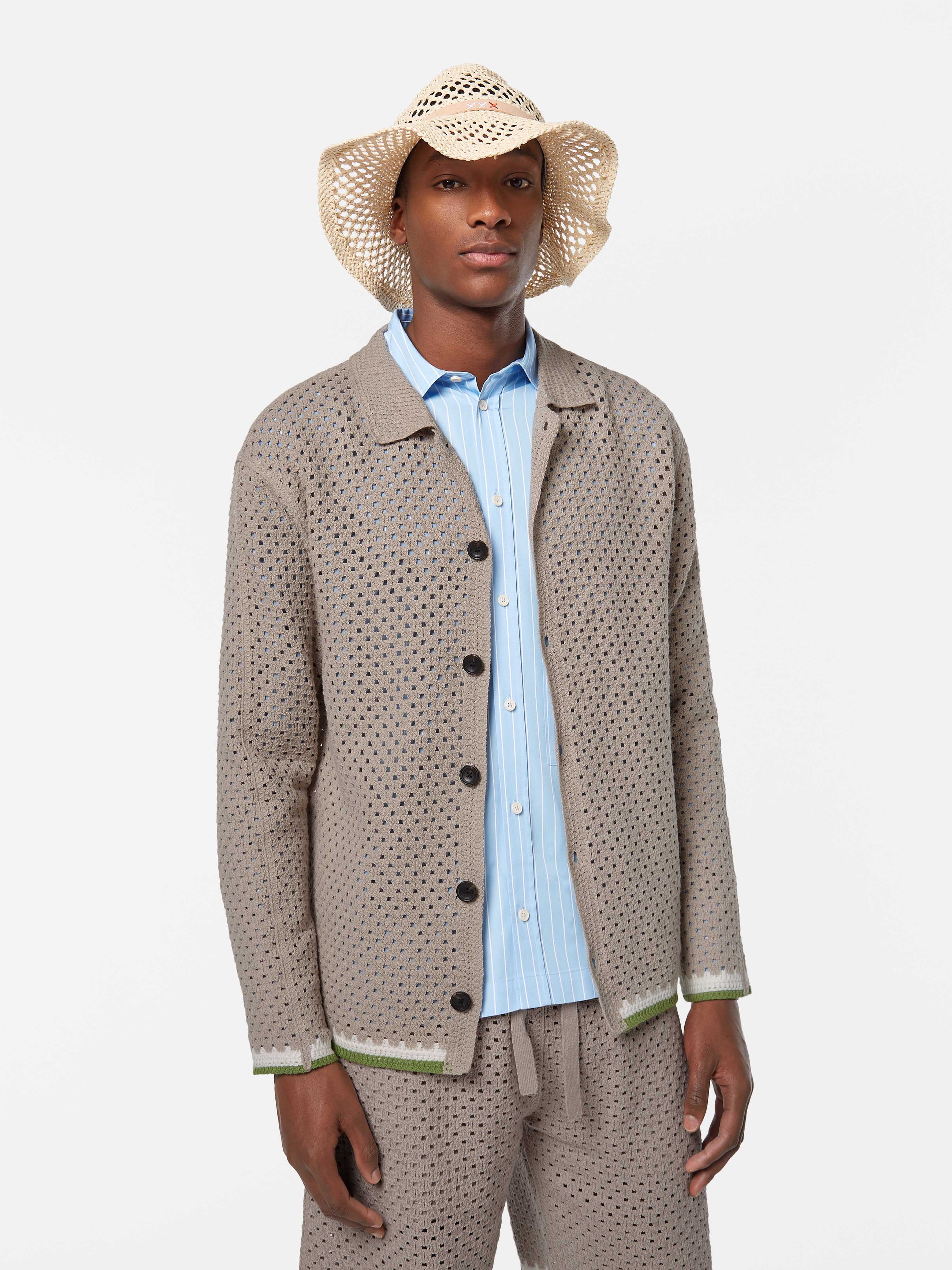 Gray Crochet Long-Sleeved Shirt