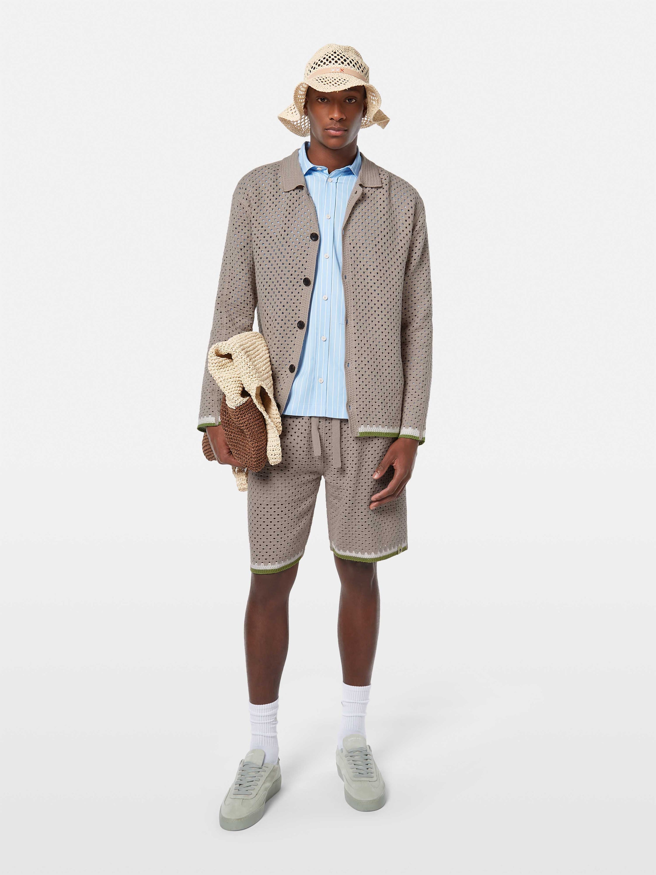 Gray Crochet Long-Sleeved Shirt