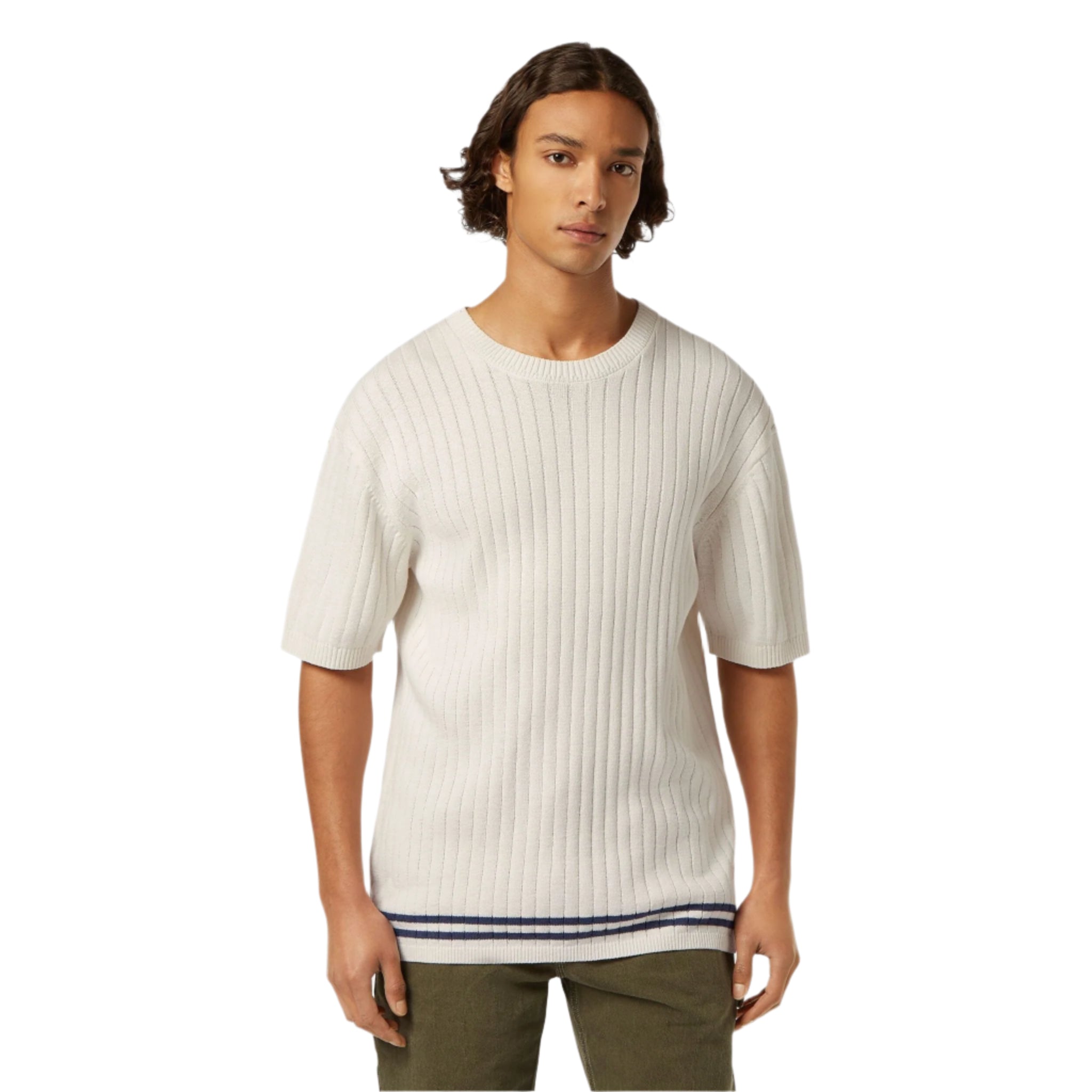 White Structured Knitted T-Shirt