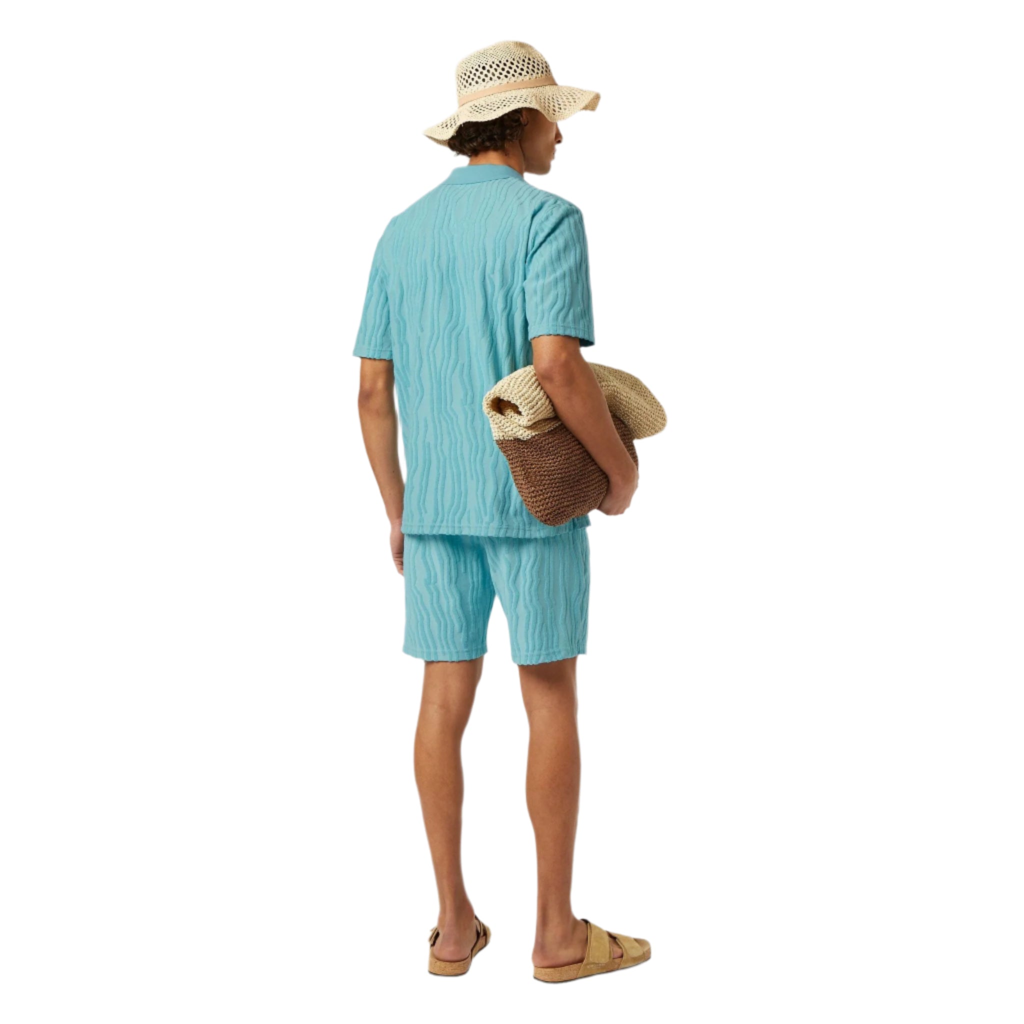 Blue Jacquard Cotton Terry Relaxed-Fit Polo