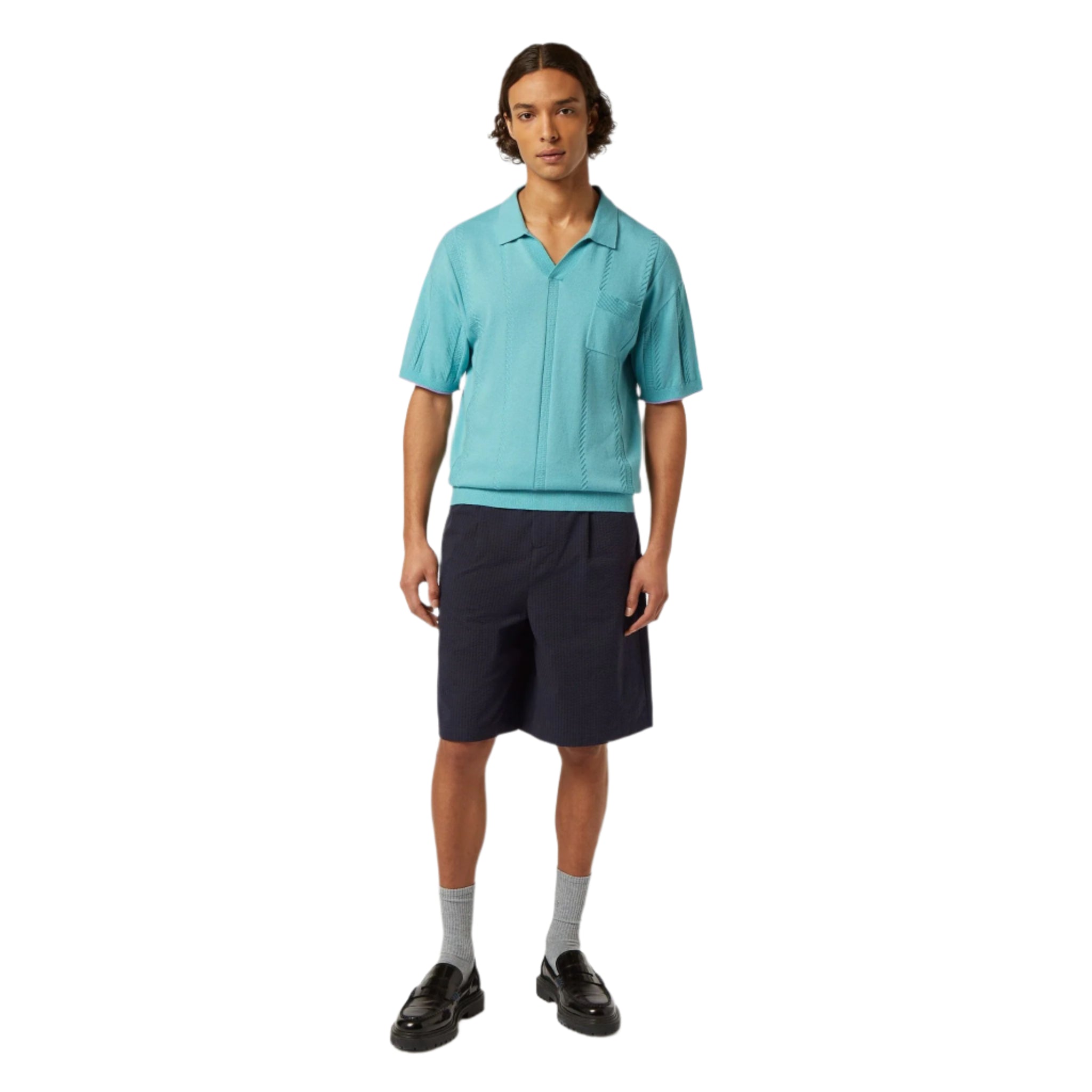 Blue Relaxed Fit Knitted Polo