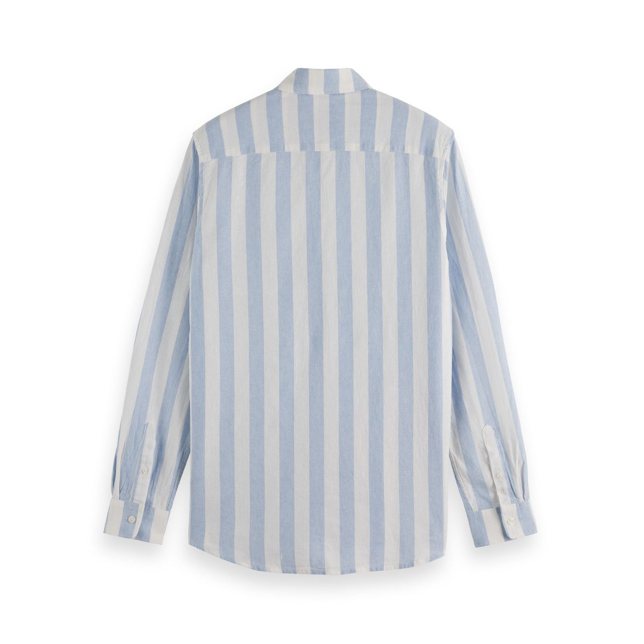 Blue Yarn-Dyed Linen Blend Striped Regular Fit Shirt