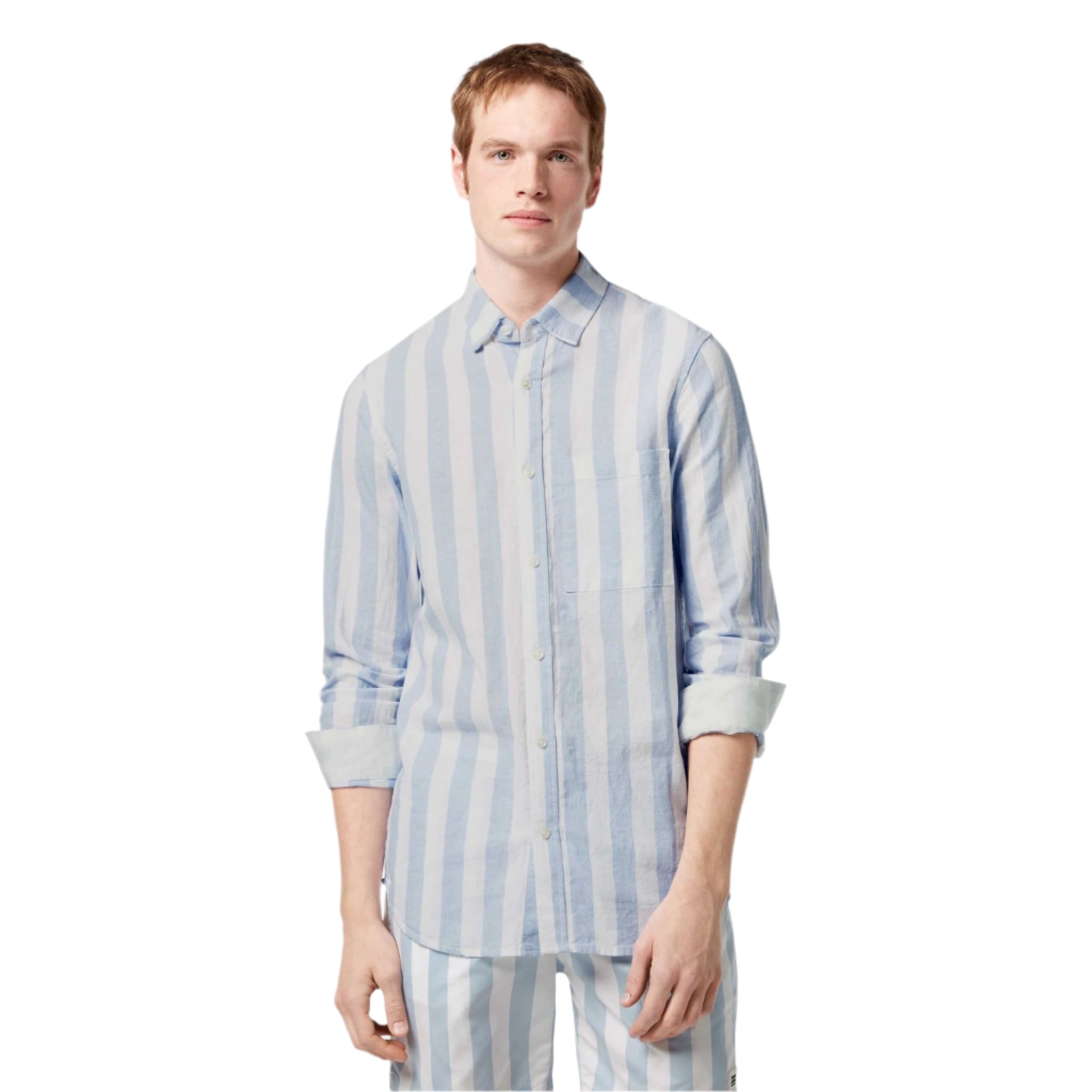 Blue Yarn-Dyed Linen Blend Striped Regular Fit Shirt