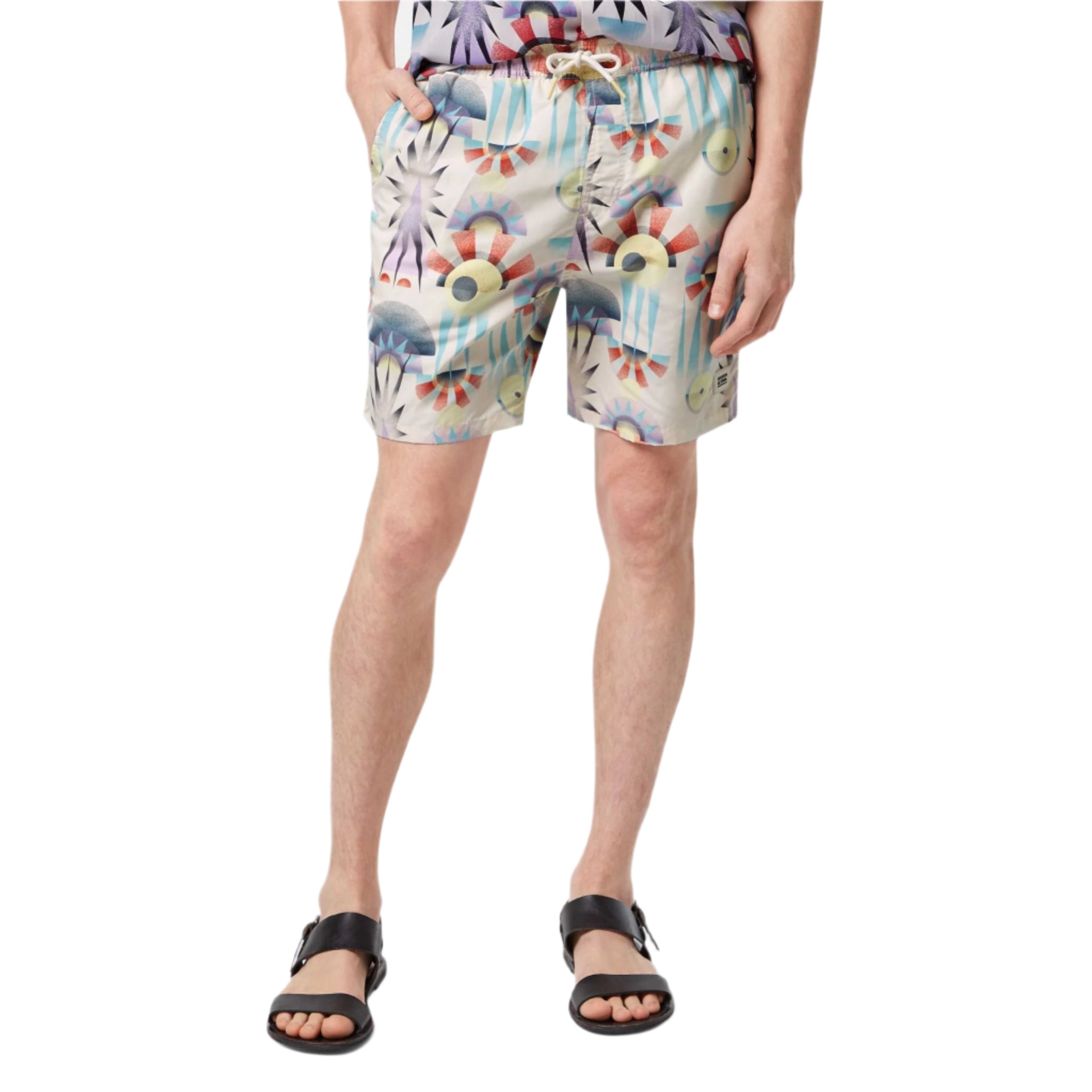 White Printed Mid-Length Swimshort