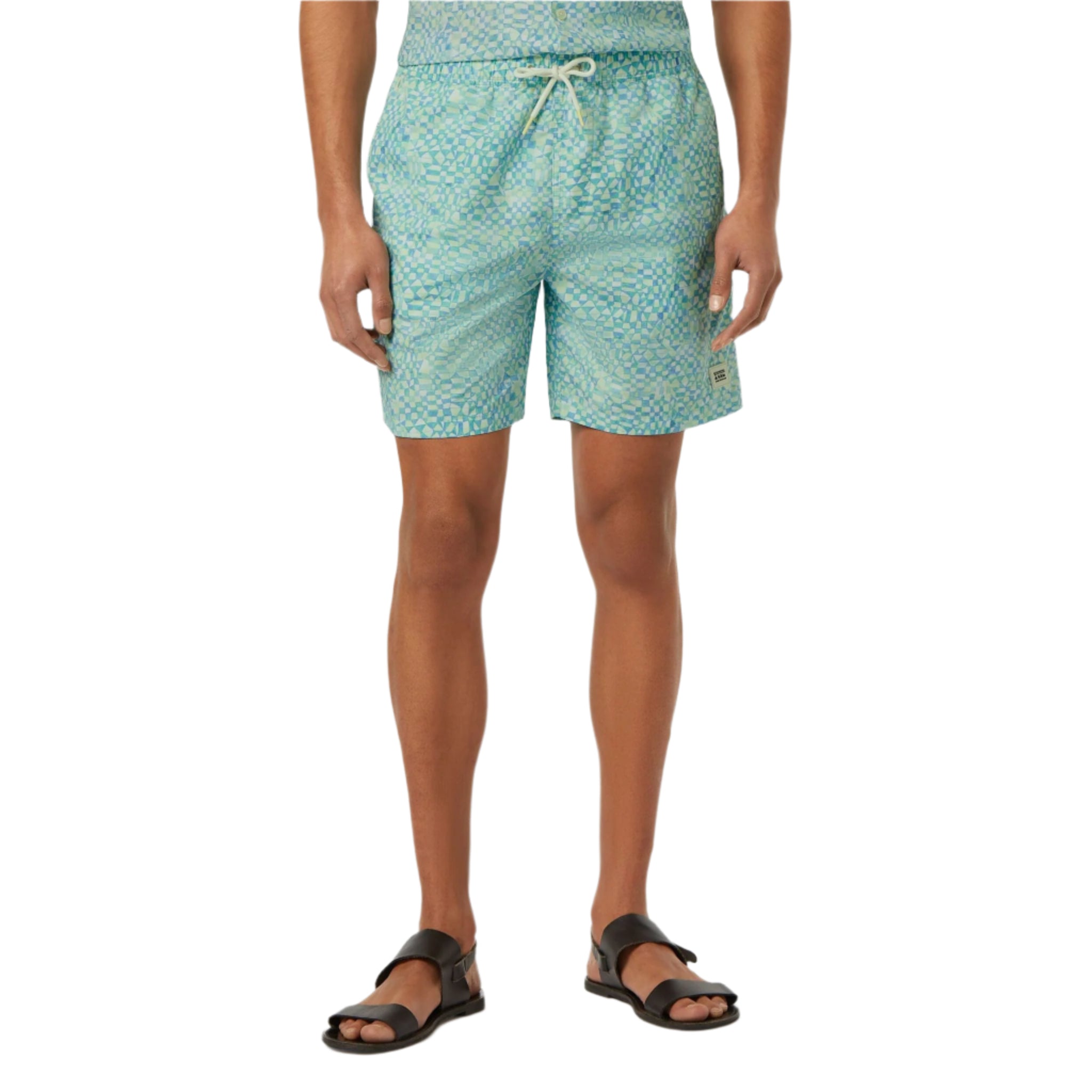 White Mini-Printed Mid-Length Swimshort