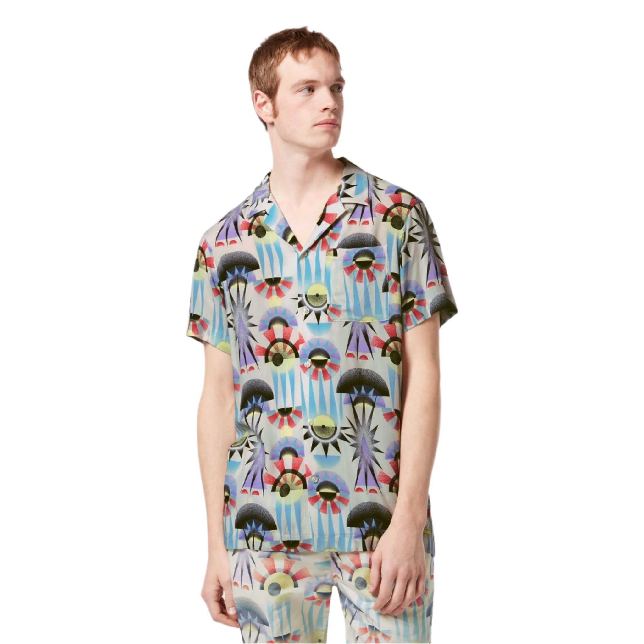 White Aop Short-Sleeved Regular Fit Viscose Shirt