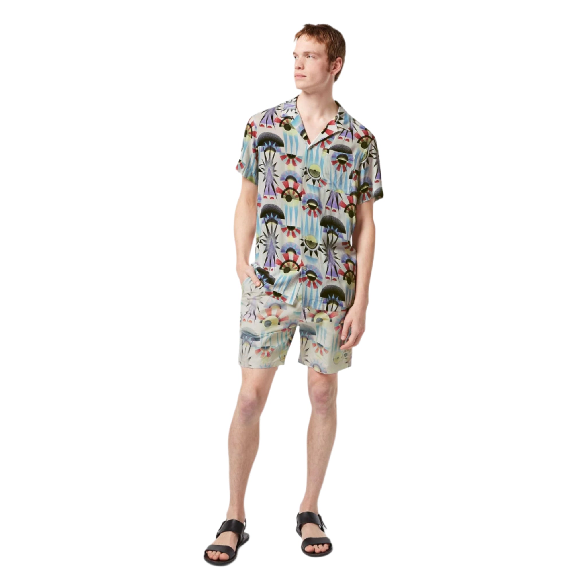 White Aop Short-Sleeved Regular Fit Viscose Shirt