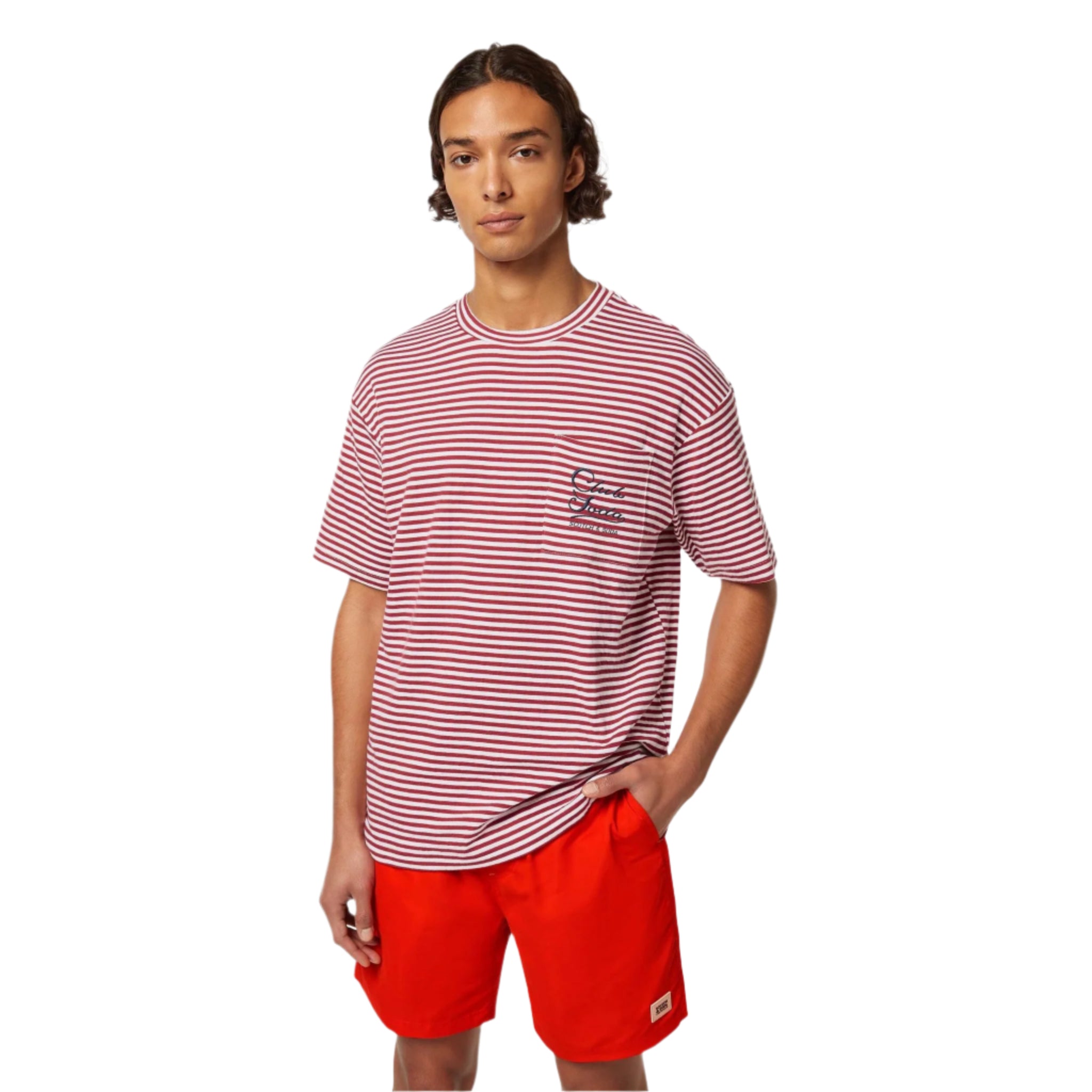 Red Relaxed-Fit Double Face Jersey Pocket T-Shirt