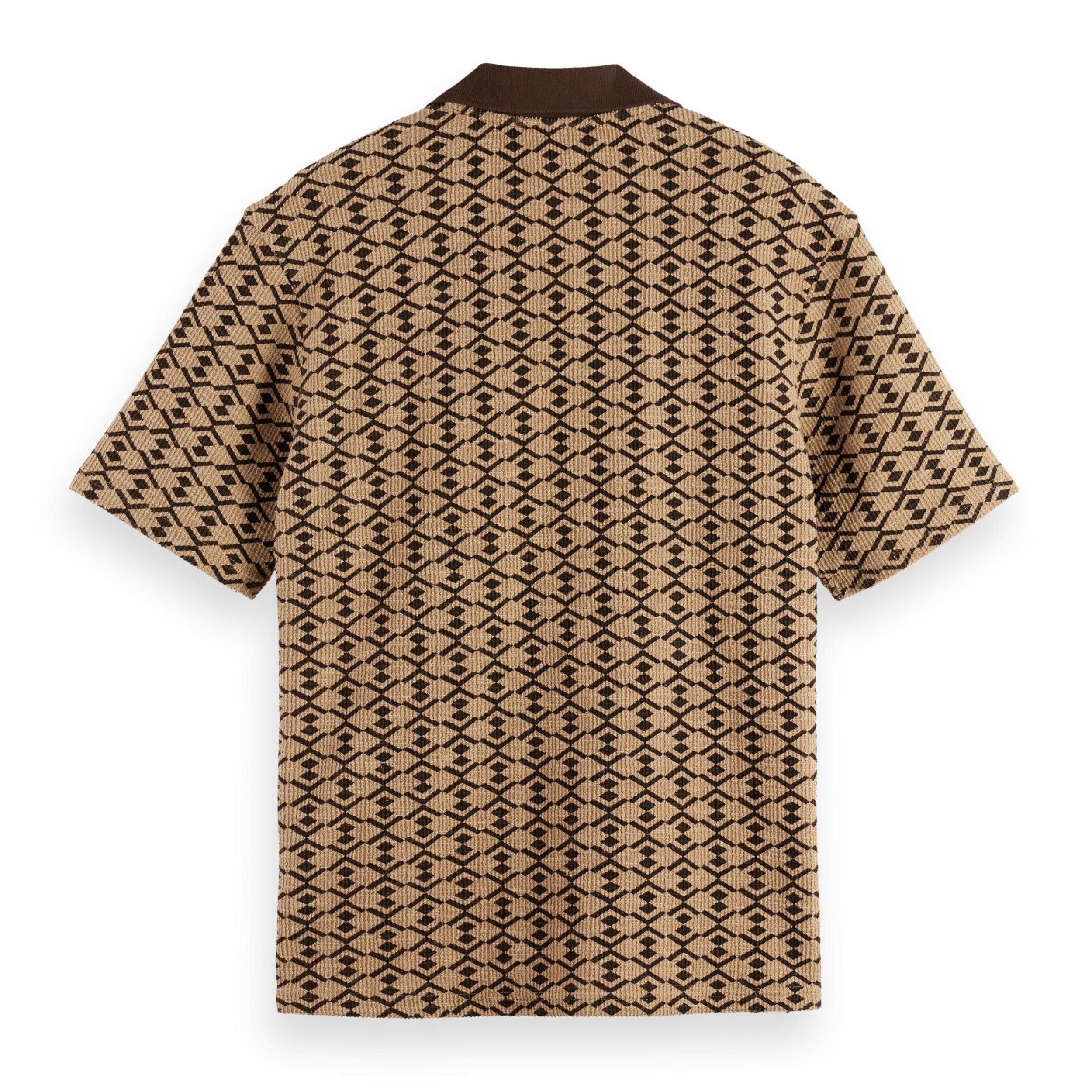 Towelling Printed Relaxed Fit Polo - Tannin