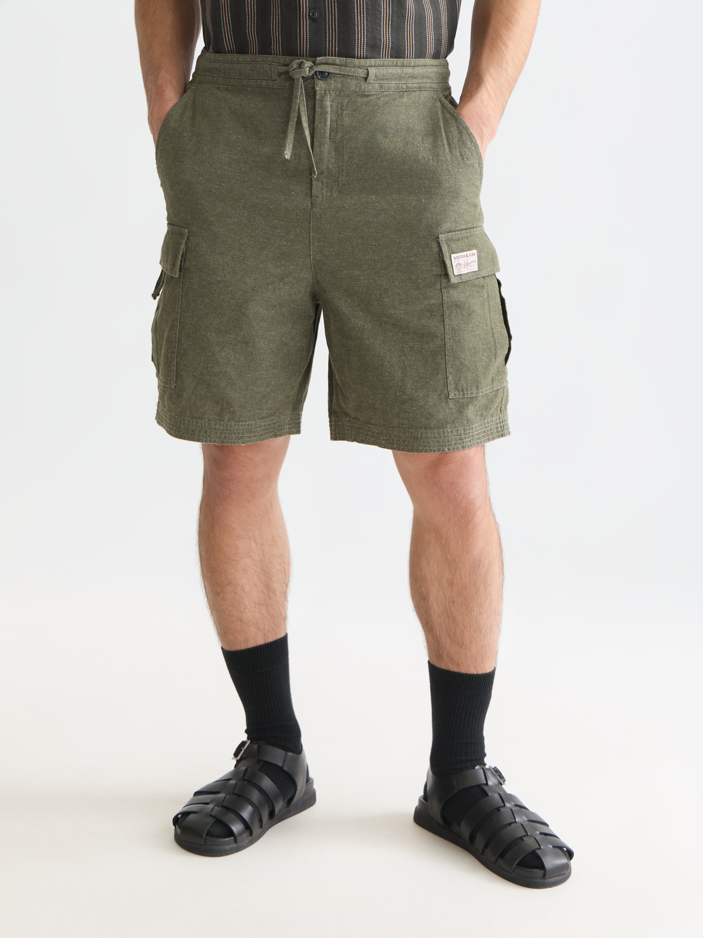 Bermuda cargo coupe décontractée en lin mélangé - Olive Night