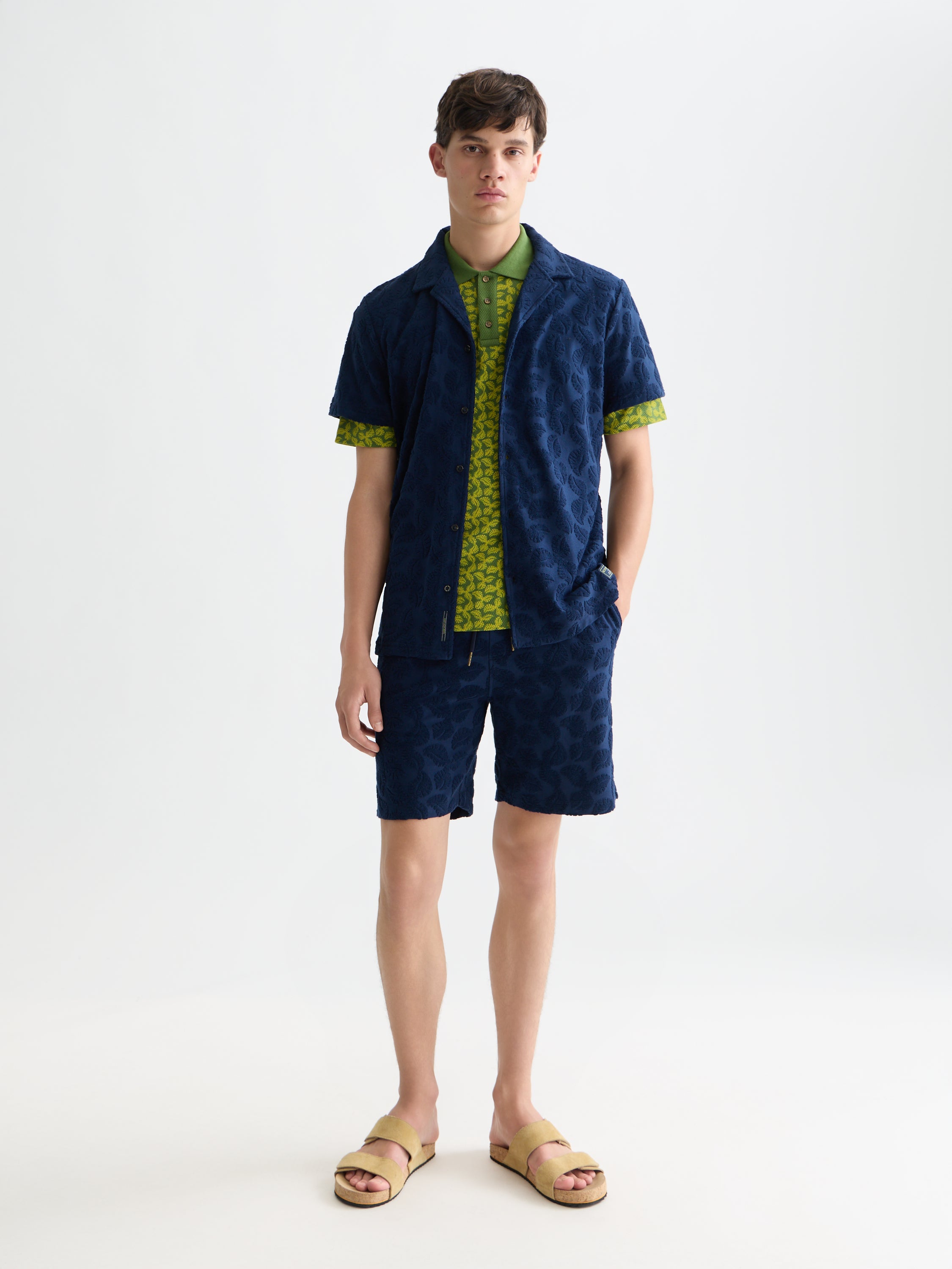Chemise à manches courtes coupe classique en jacquard éponge - Bleu concours