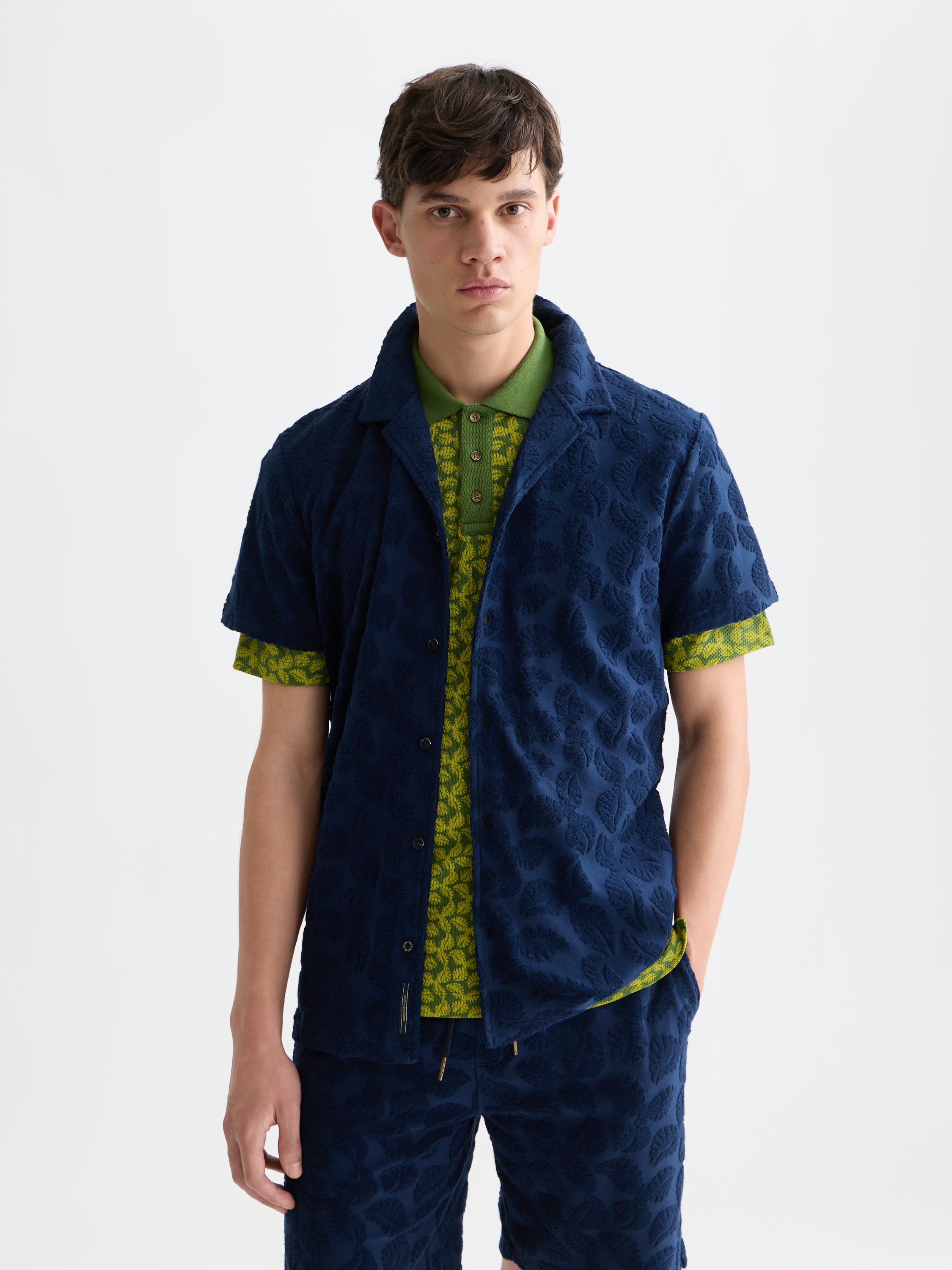Chemise à manches courtes coupe classique en jacquard éponge - Bleu concours