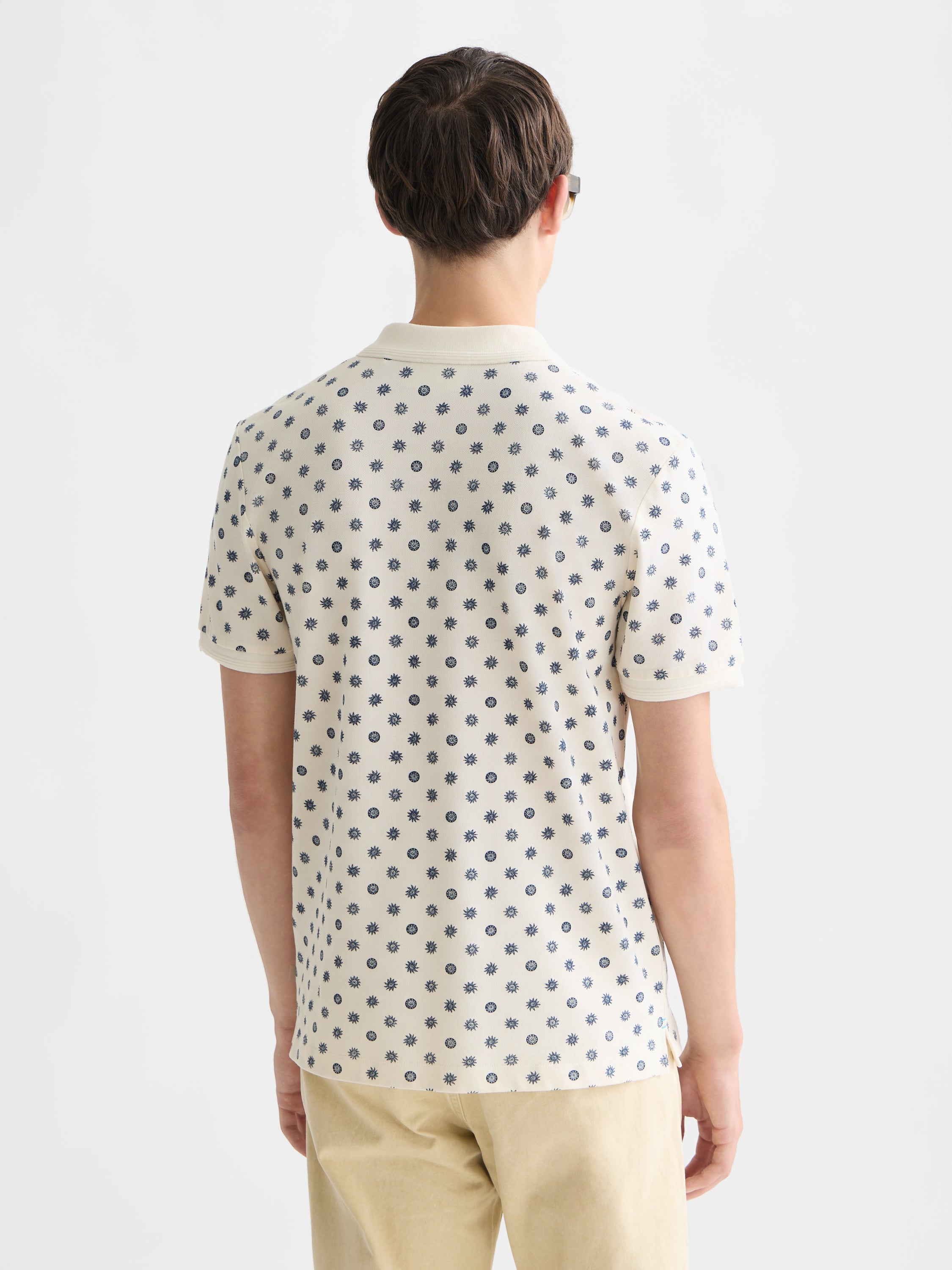 Microprinted Regular Fit Polo - Foulard Eggnog