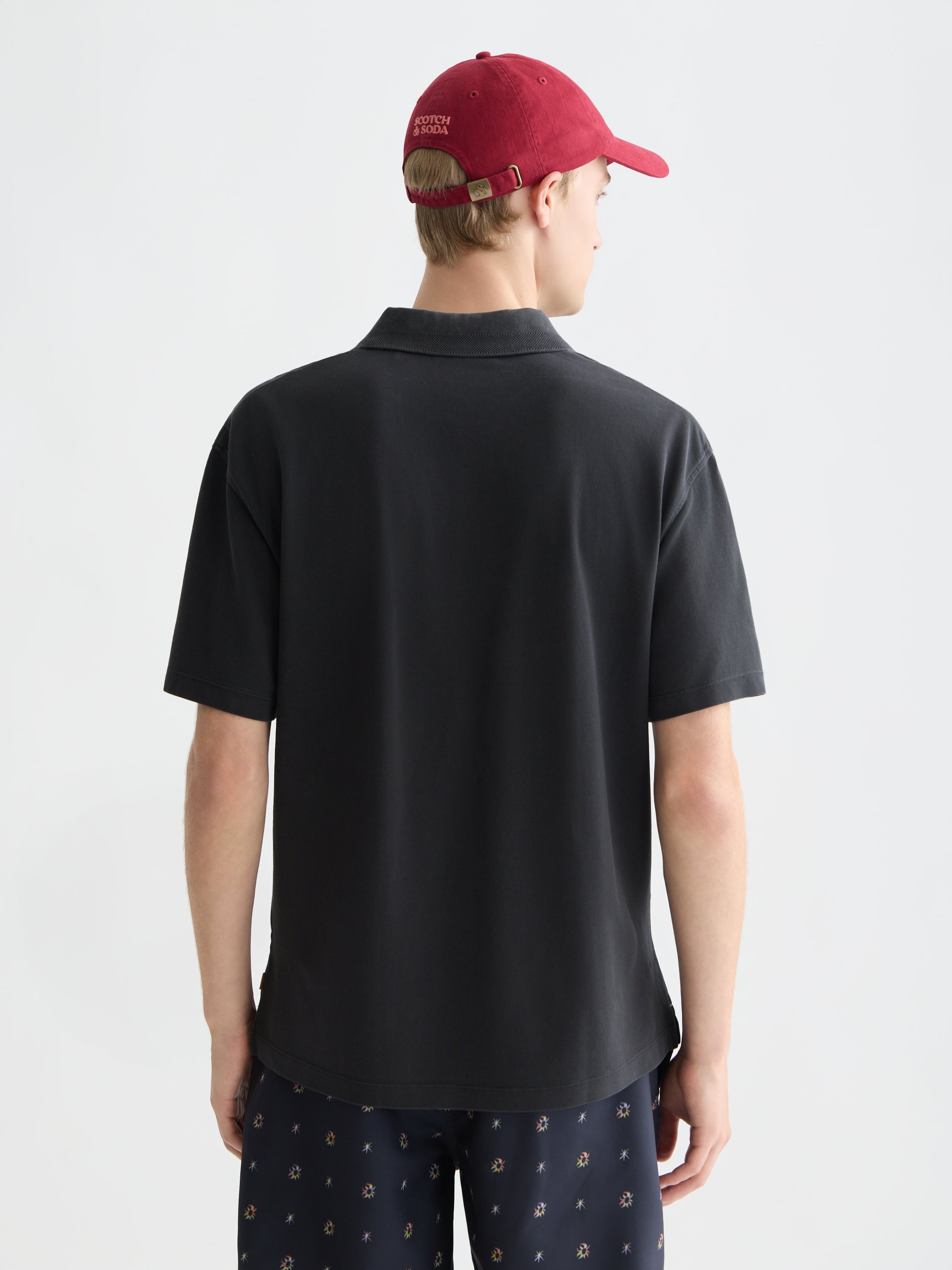 3 Crosses Pique Relaxed Fit Garmentdyed Polo - Meteorite