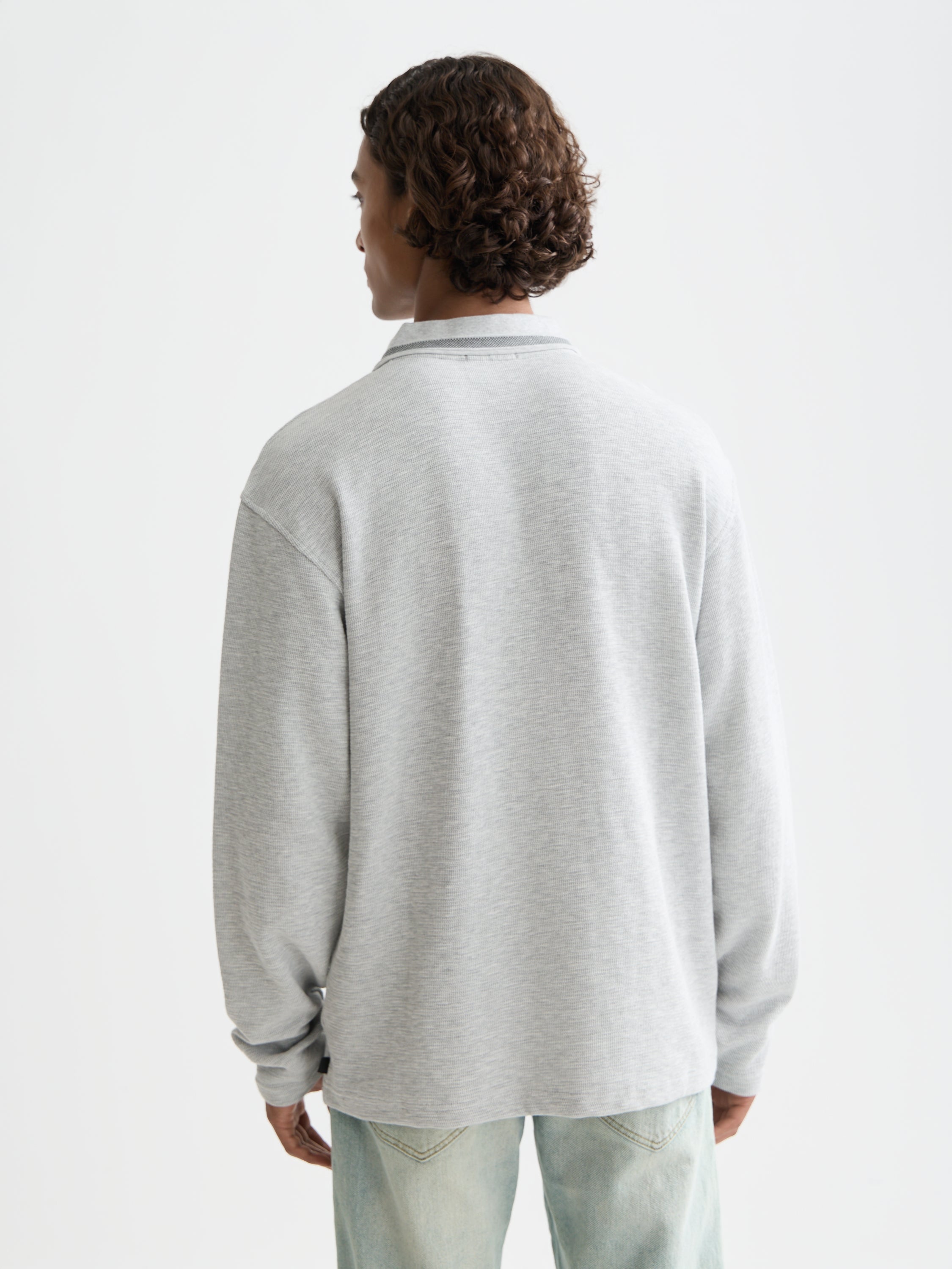 Structured Relaxed Fit Long Sleeved Polo - Grey