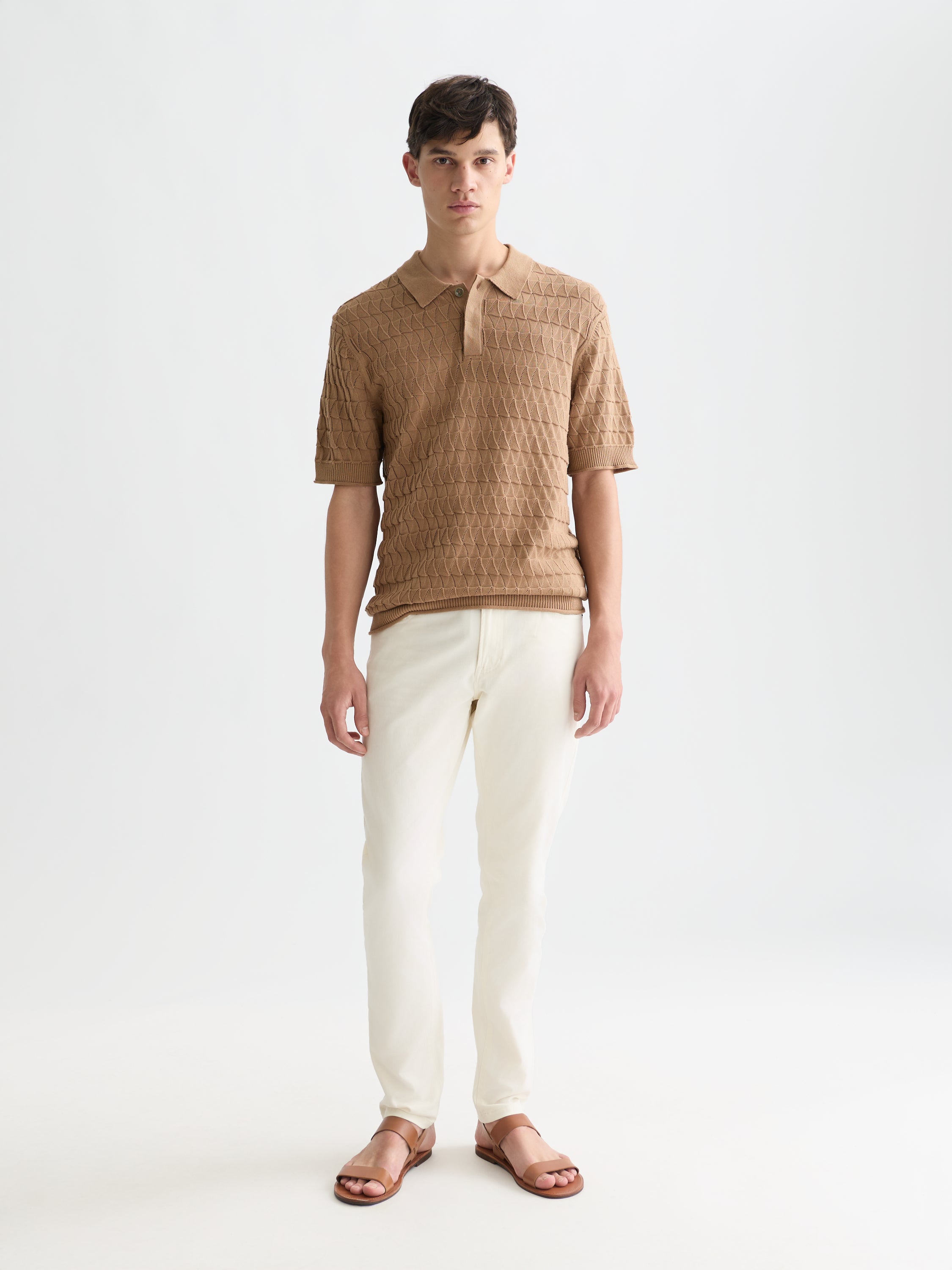 Pointelle Knitted Regular Fit Polo - Amphora