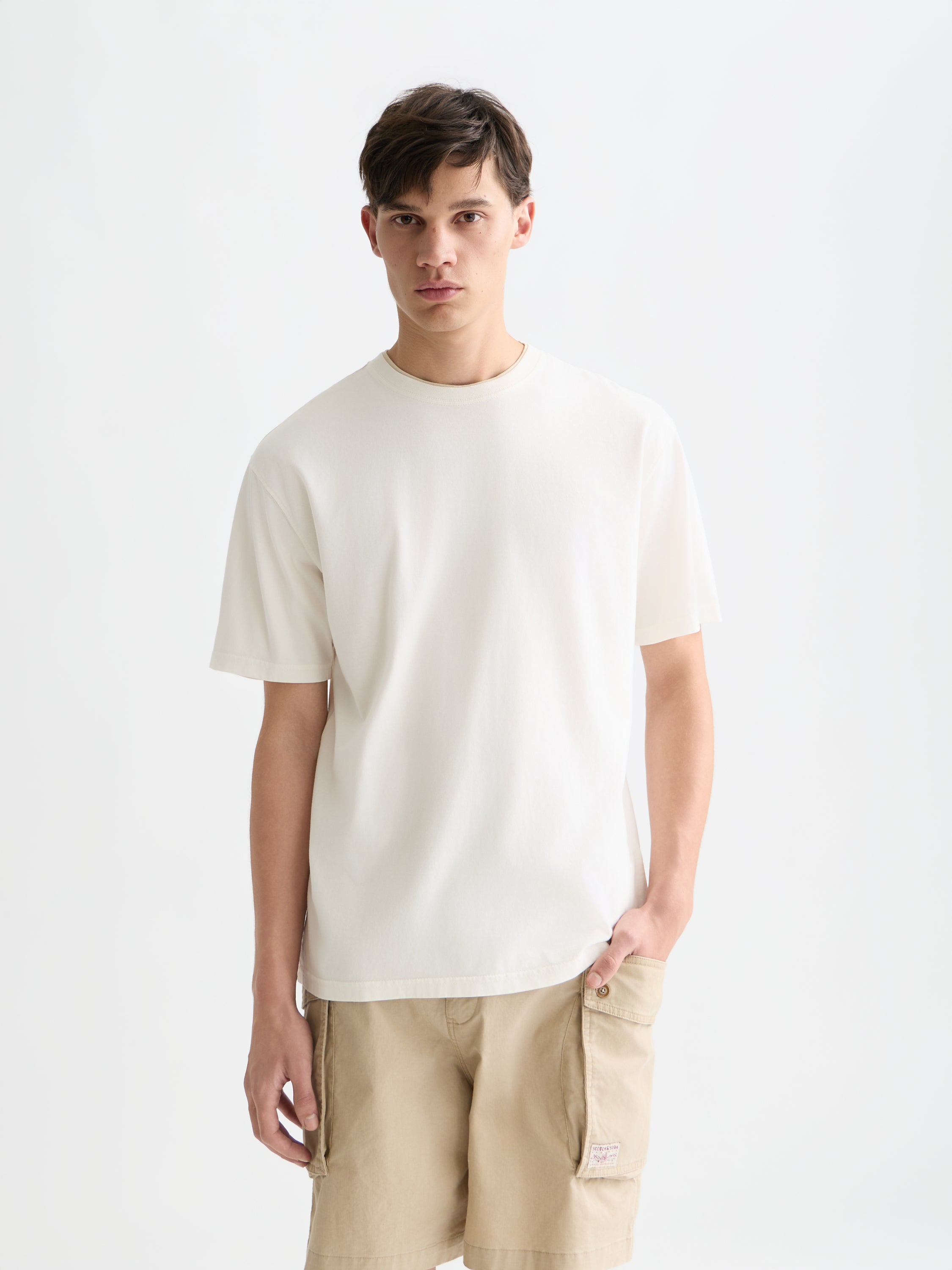 T-shirt coupe décontractée teint en pièce 3 Crosses - Couleur lait de poule