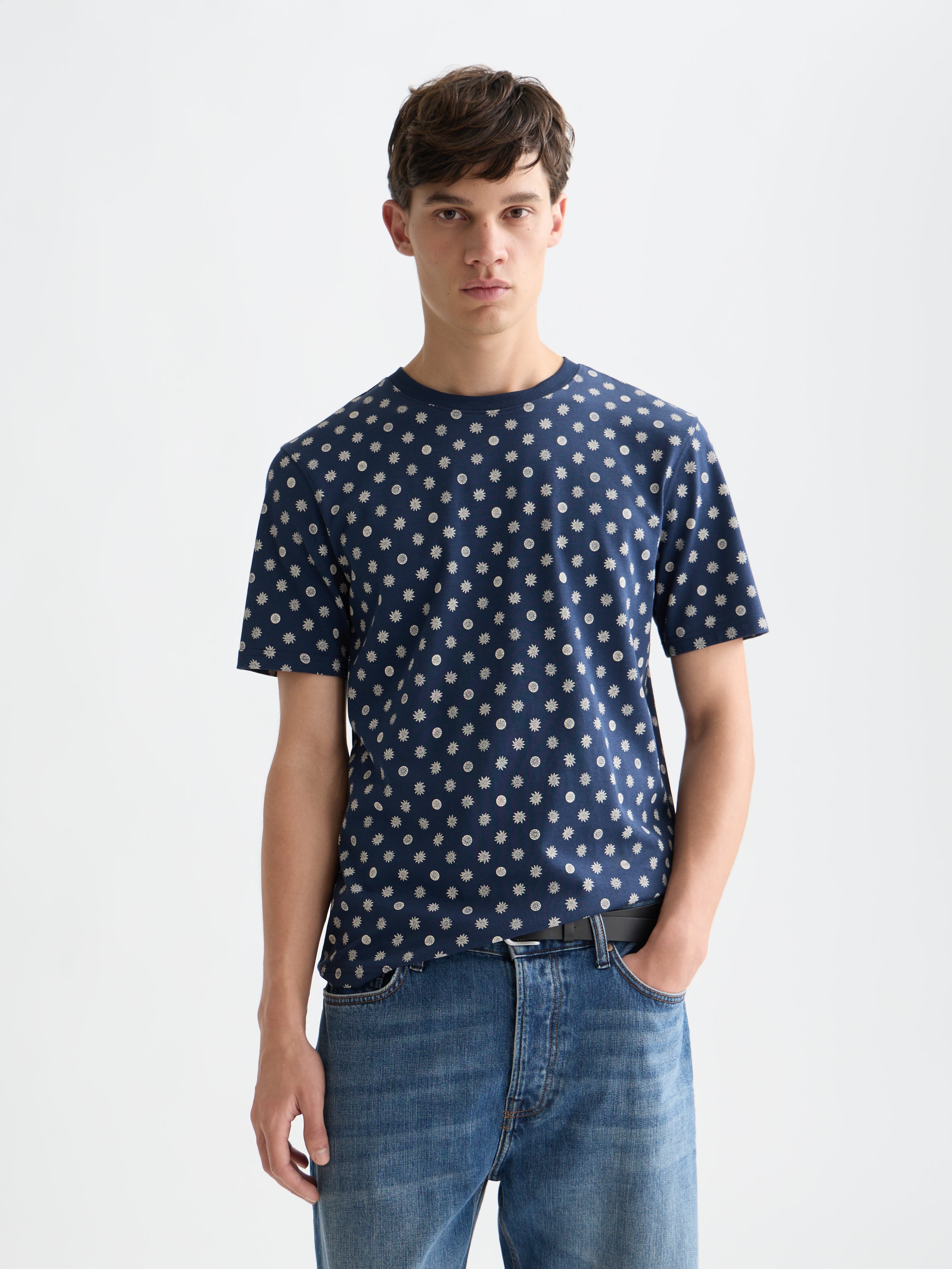 Microprinted Regular Fit T-Shirt - Foulard Dress Blues