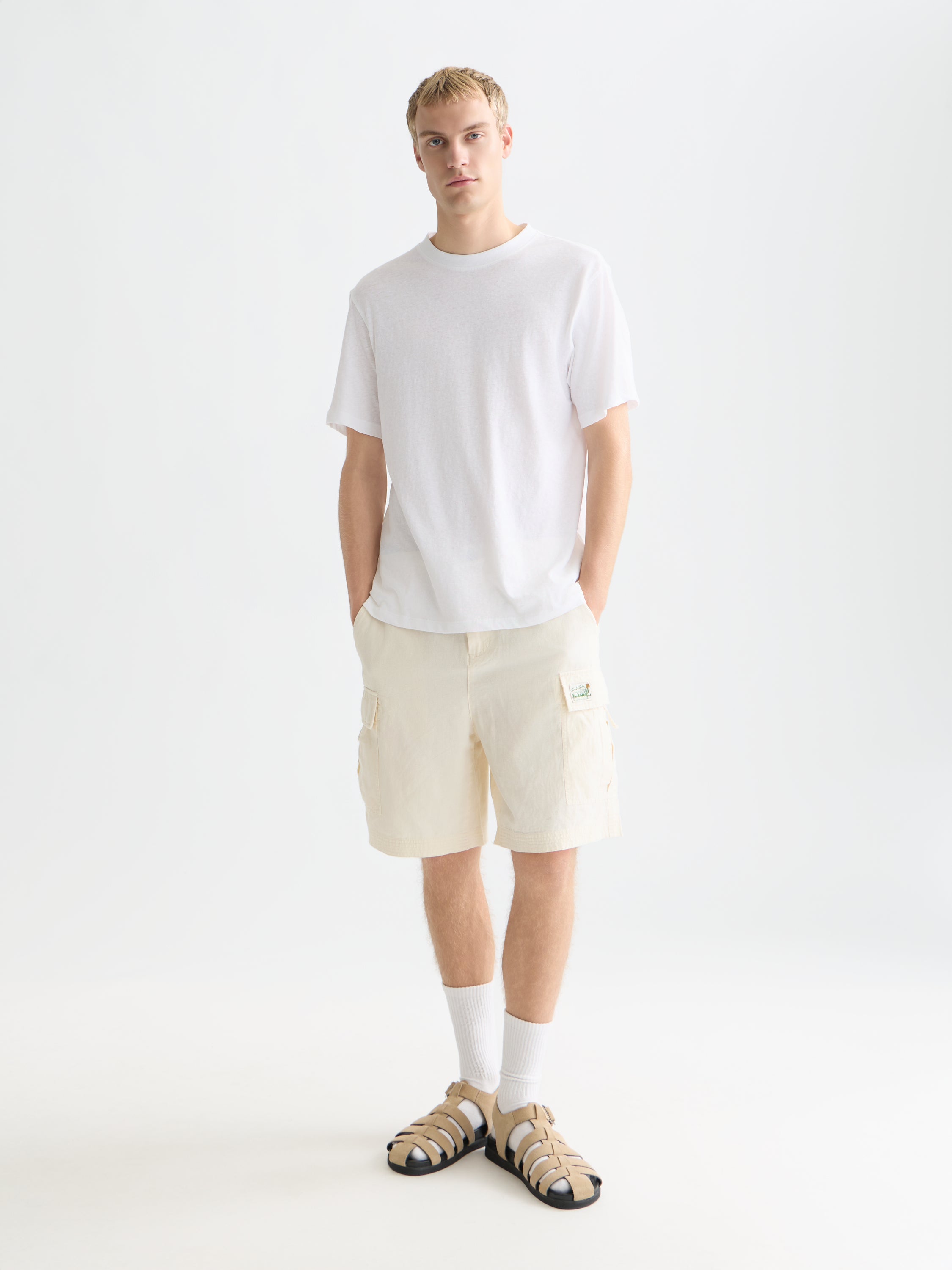 3 Crosses Cotton Linen Regular Fit T-Shirt - Bright White