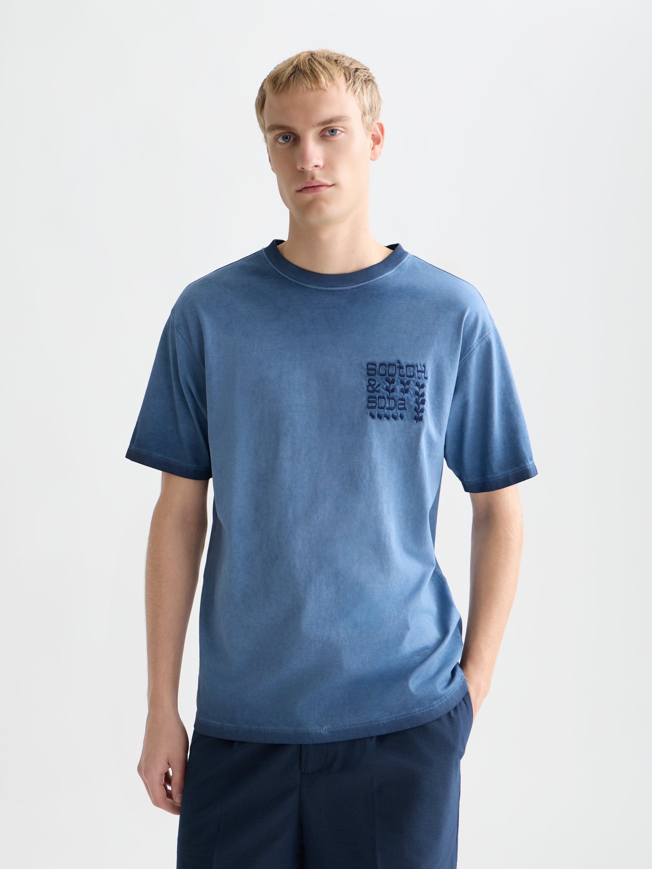 Embroidered Artwork Relaxed Fit Garmentdyed T-Shirt - Pageant Blue