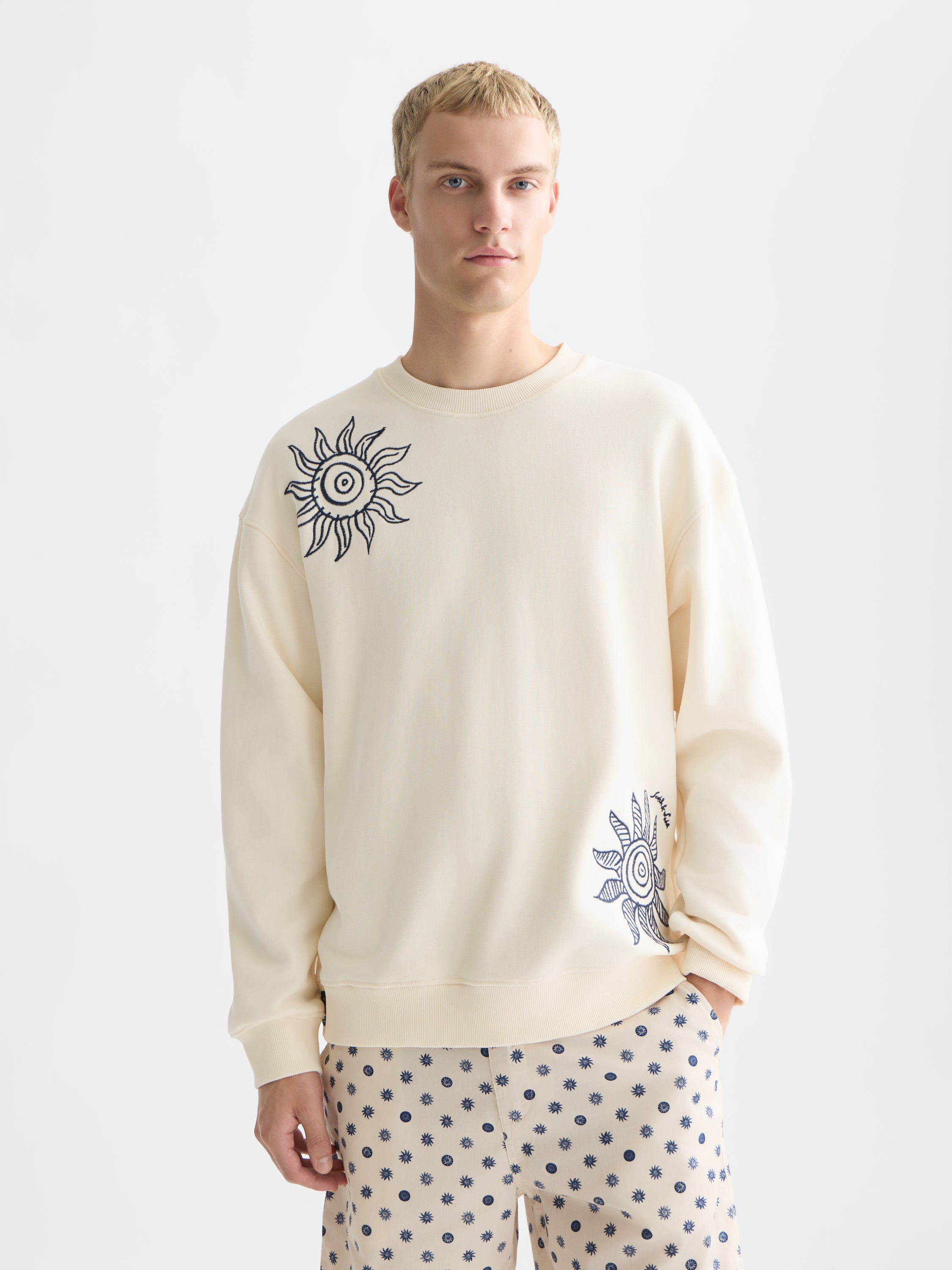 Embroidered Relaxed Fit Sweatshirt - Eggnog